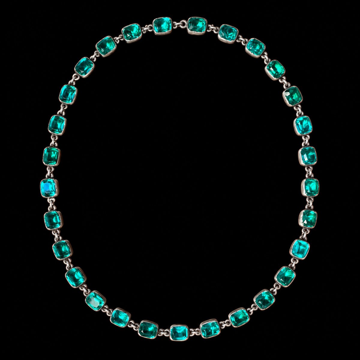 English Georgian emerald paste rivière necklace, digitally edited black background presentation