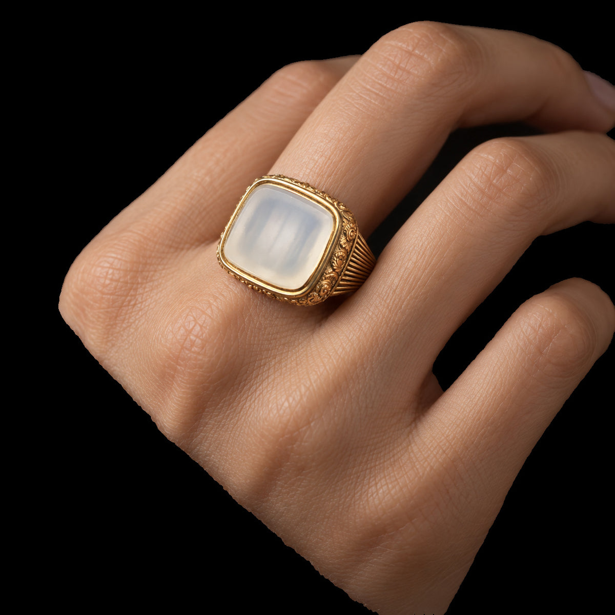 GEORGIAN PINCHBECK SIGNET RING WITH UNCARVED STONE — worn view