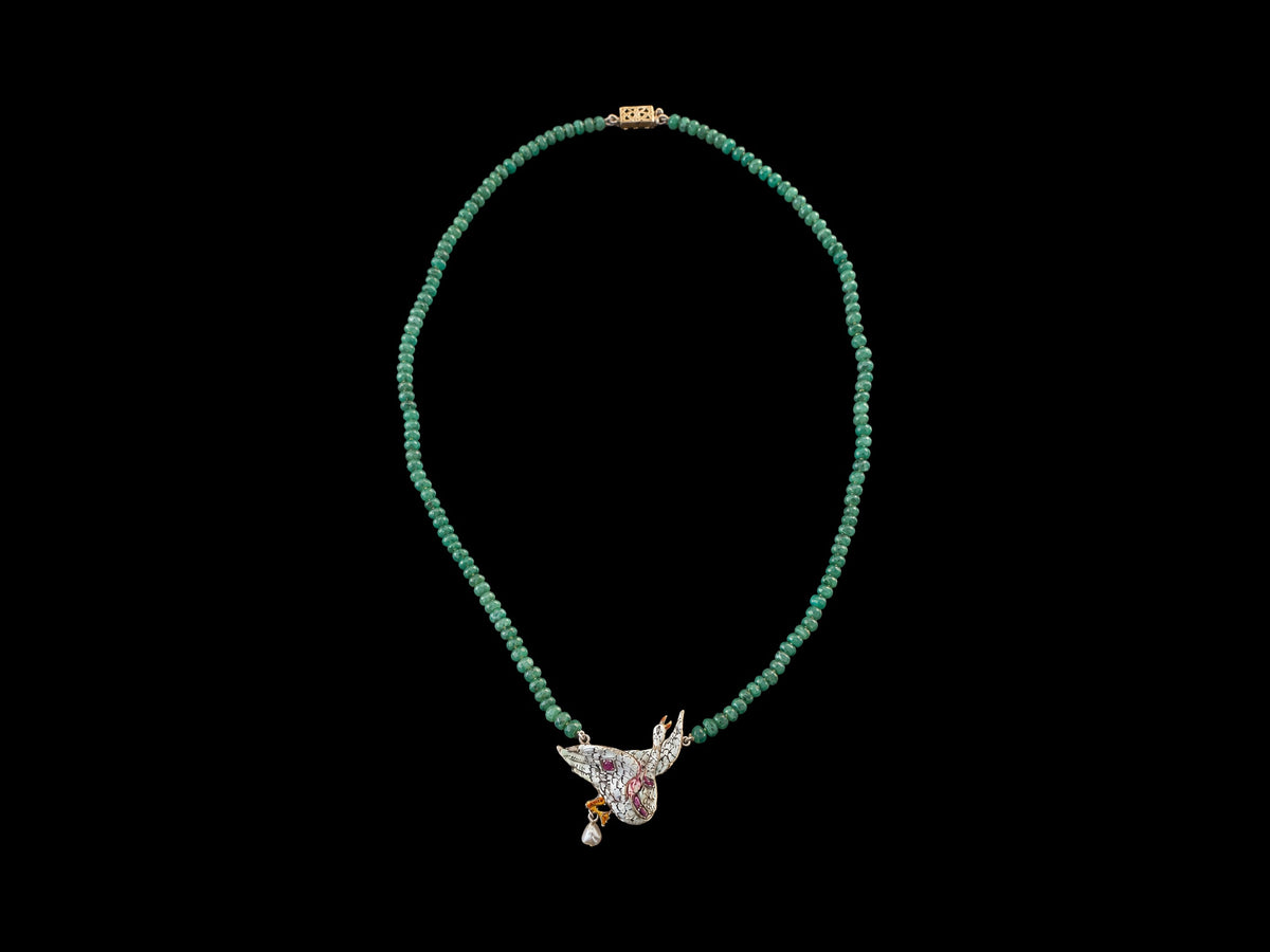 AUSTRO HUNGARIAN ENAMELED SWAN NECKLACE — front view