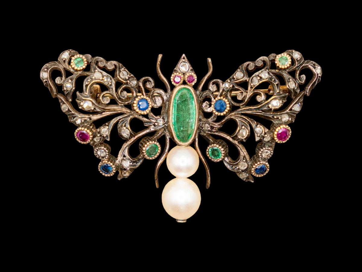 19TH CENTURY AUSTRO HUNGARIAN BEJEWELED BUTTERFLY BROOCH — front view
