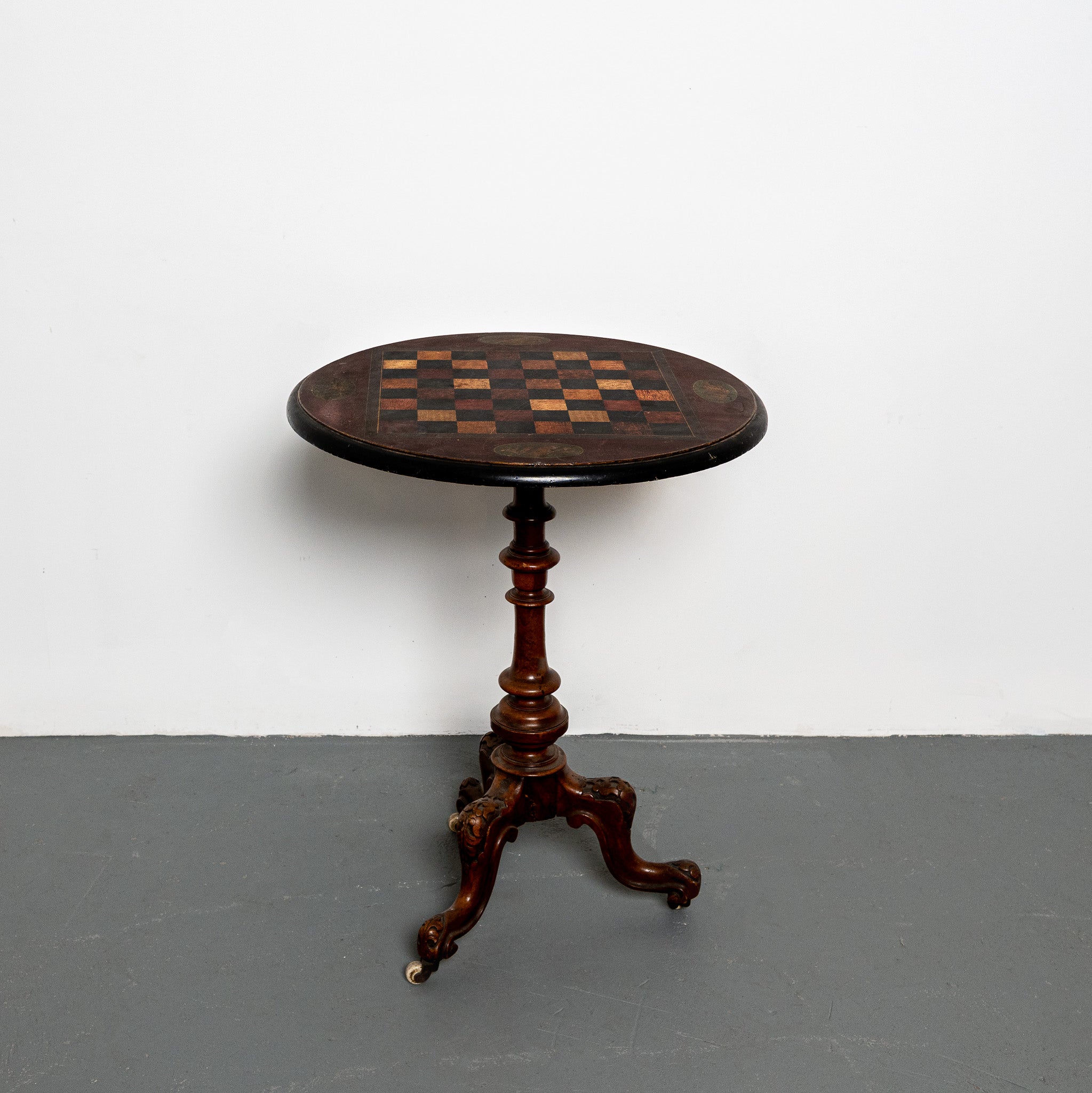 19th century American side table with faux painted specimin chessboard top