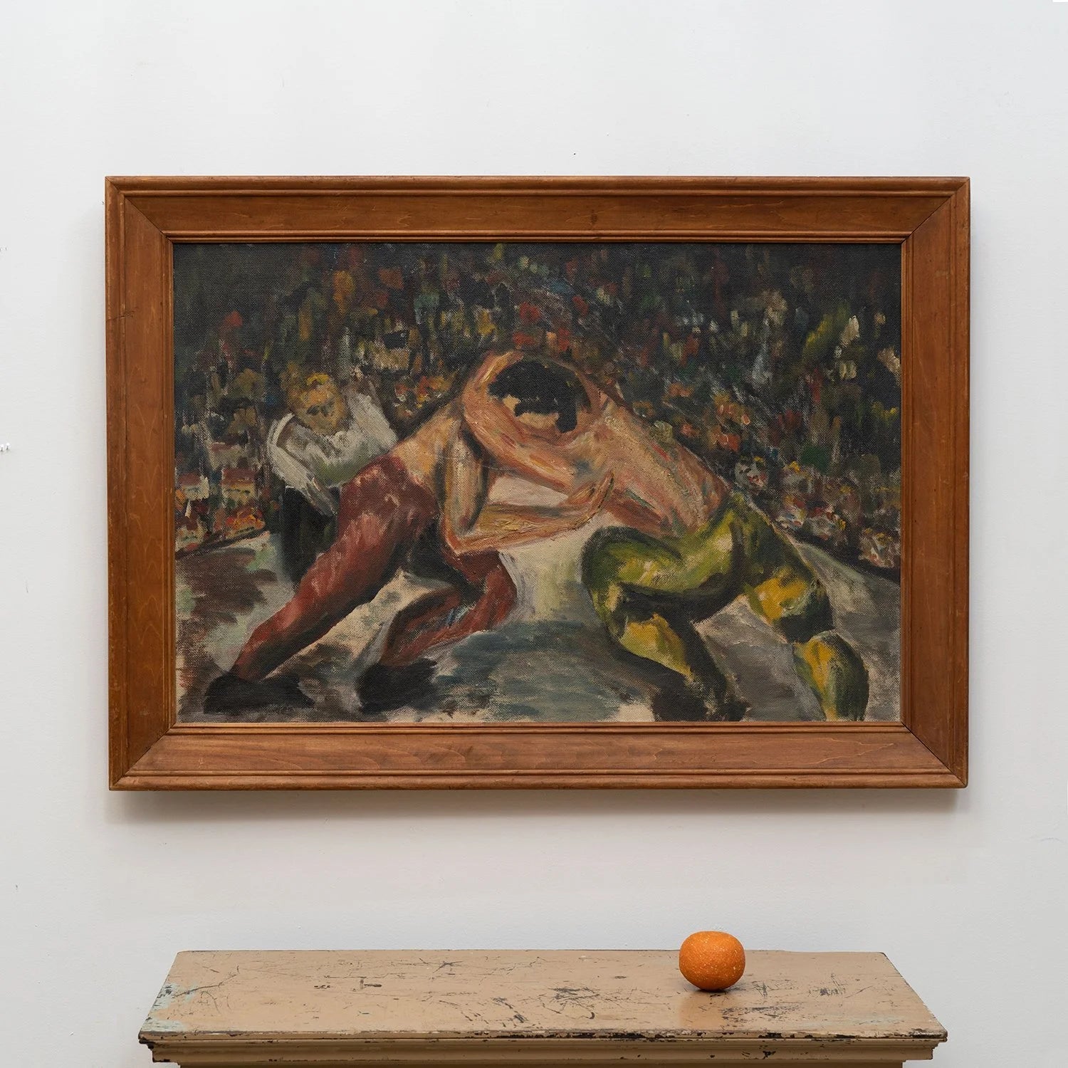 LARGE FRAMED OIL ON BOARD OF BOXERS