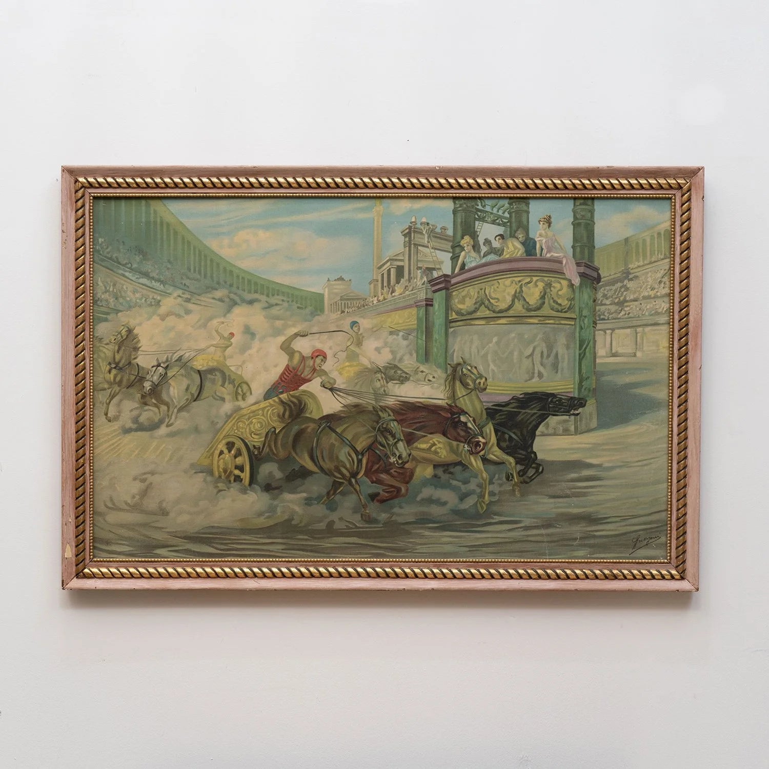 FRAMED OIL ON CANVAS OF CHARIOT RACE