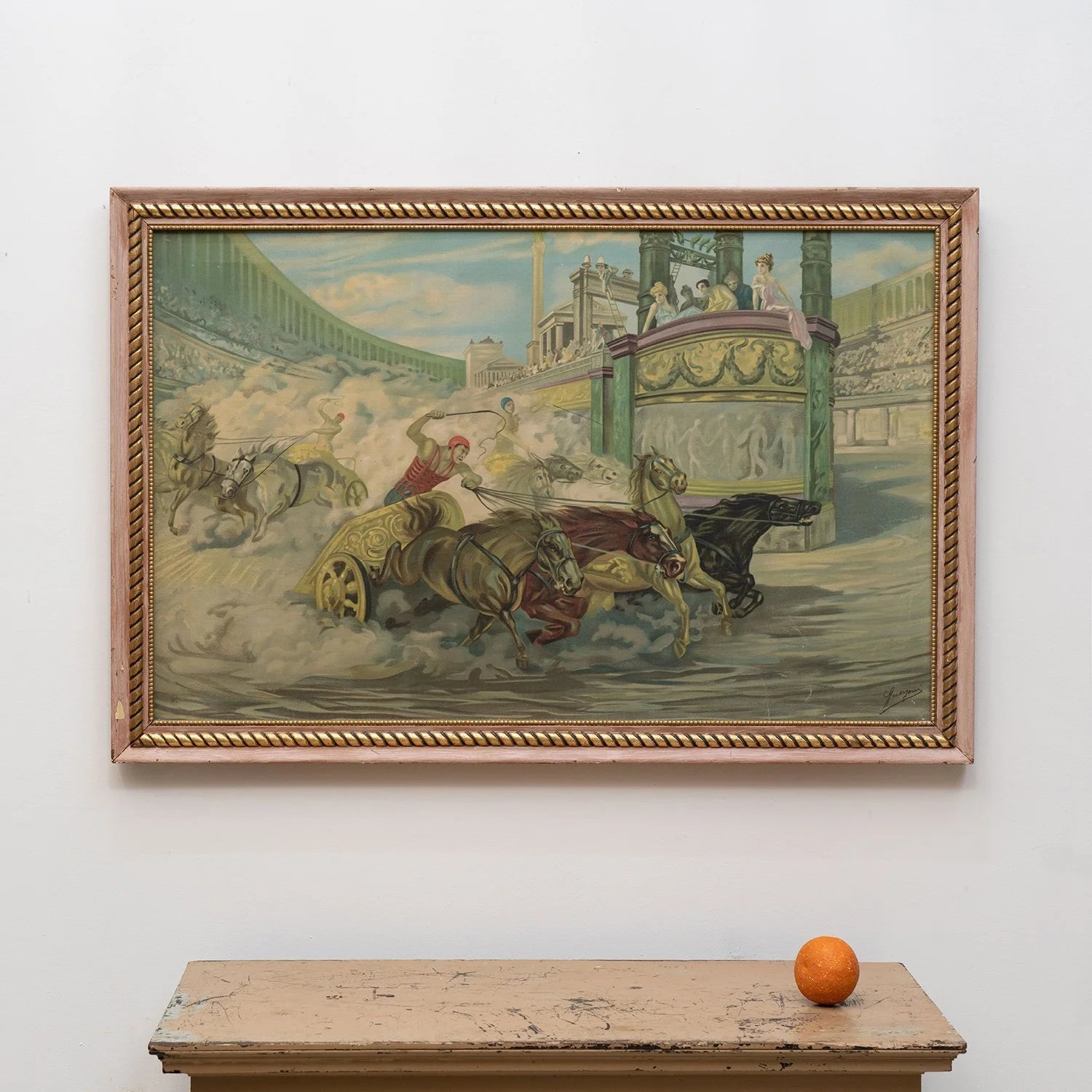 FRAMED OIL ON CANVAS OF CHARIOT RACE
