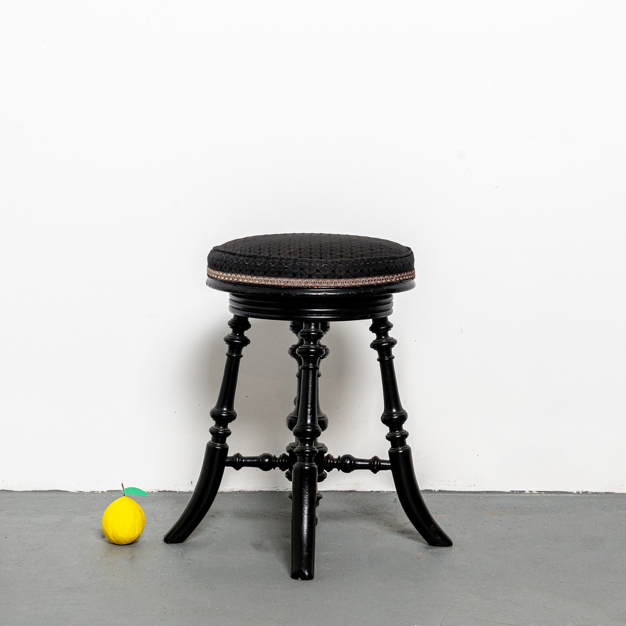 Aesthetic movement ebonized swivel stool reupholstered in horse hair