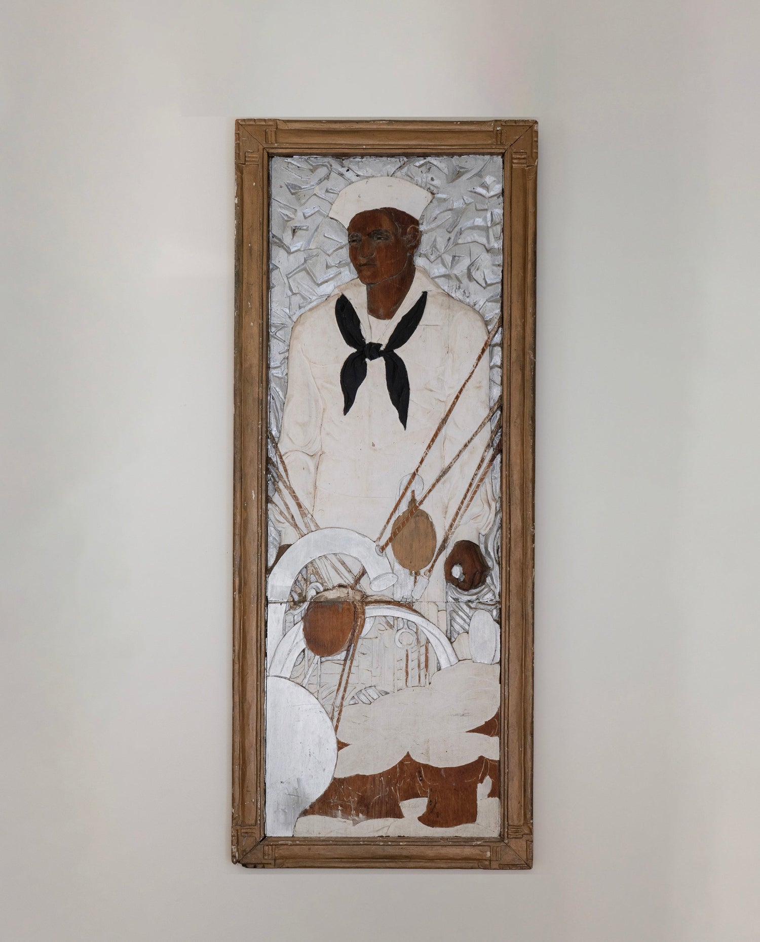 MONUMENTAL AMERICAN FOLK ART SAILOR RELIEF PANEL