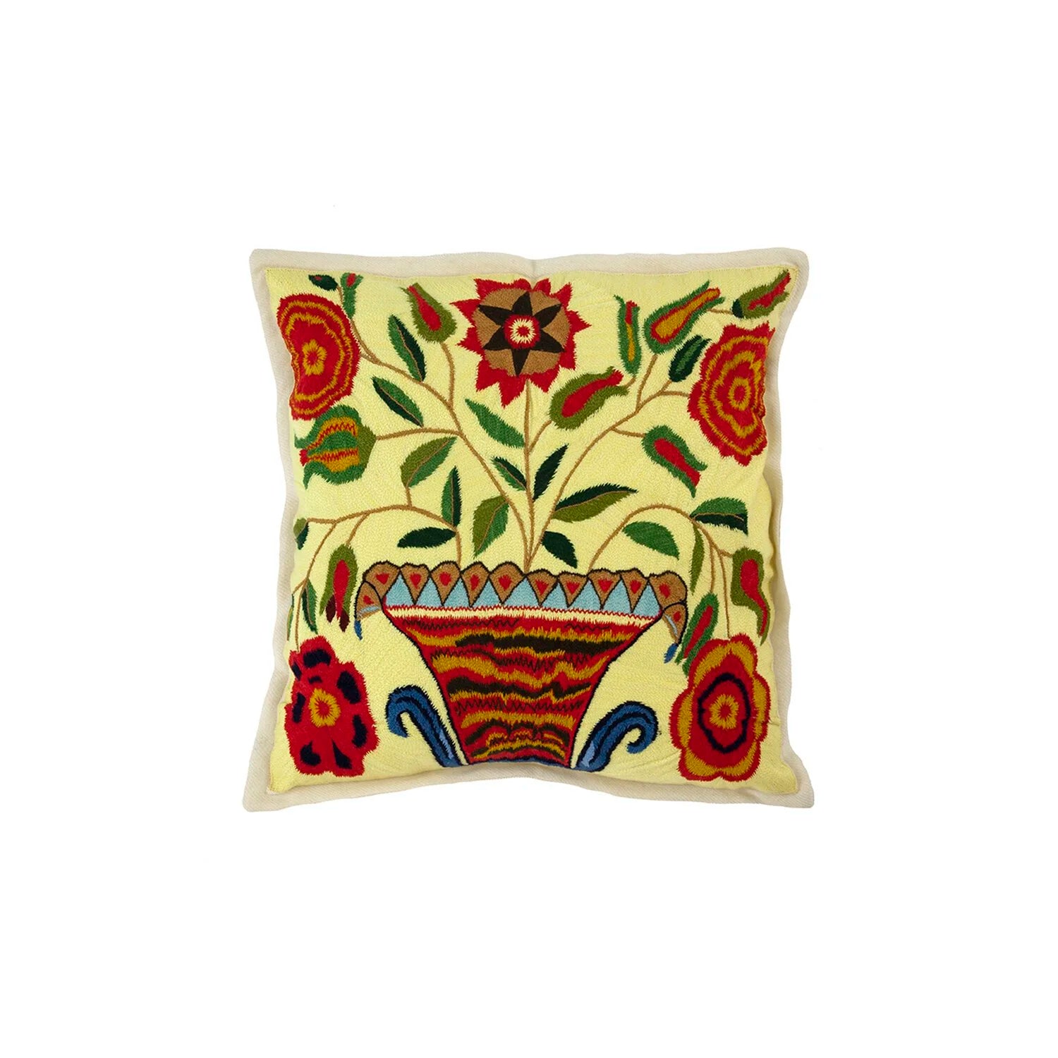 "FLOWER BASKET" Hand-Embroidered Cashmere Pillow