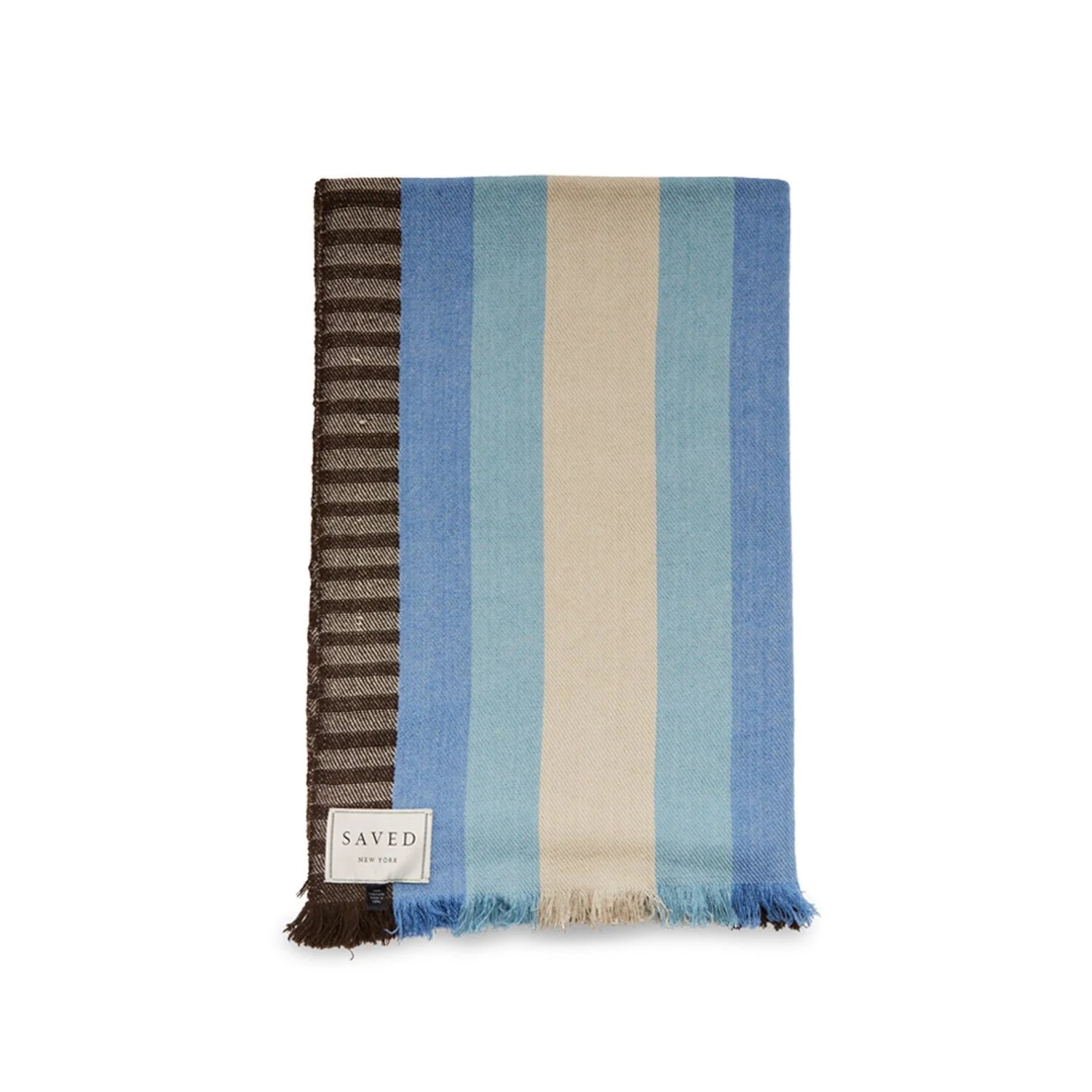 HANDWOVEN BLUE STRIPE Cashmere Blanket