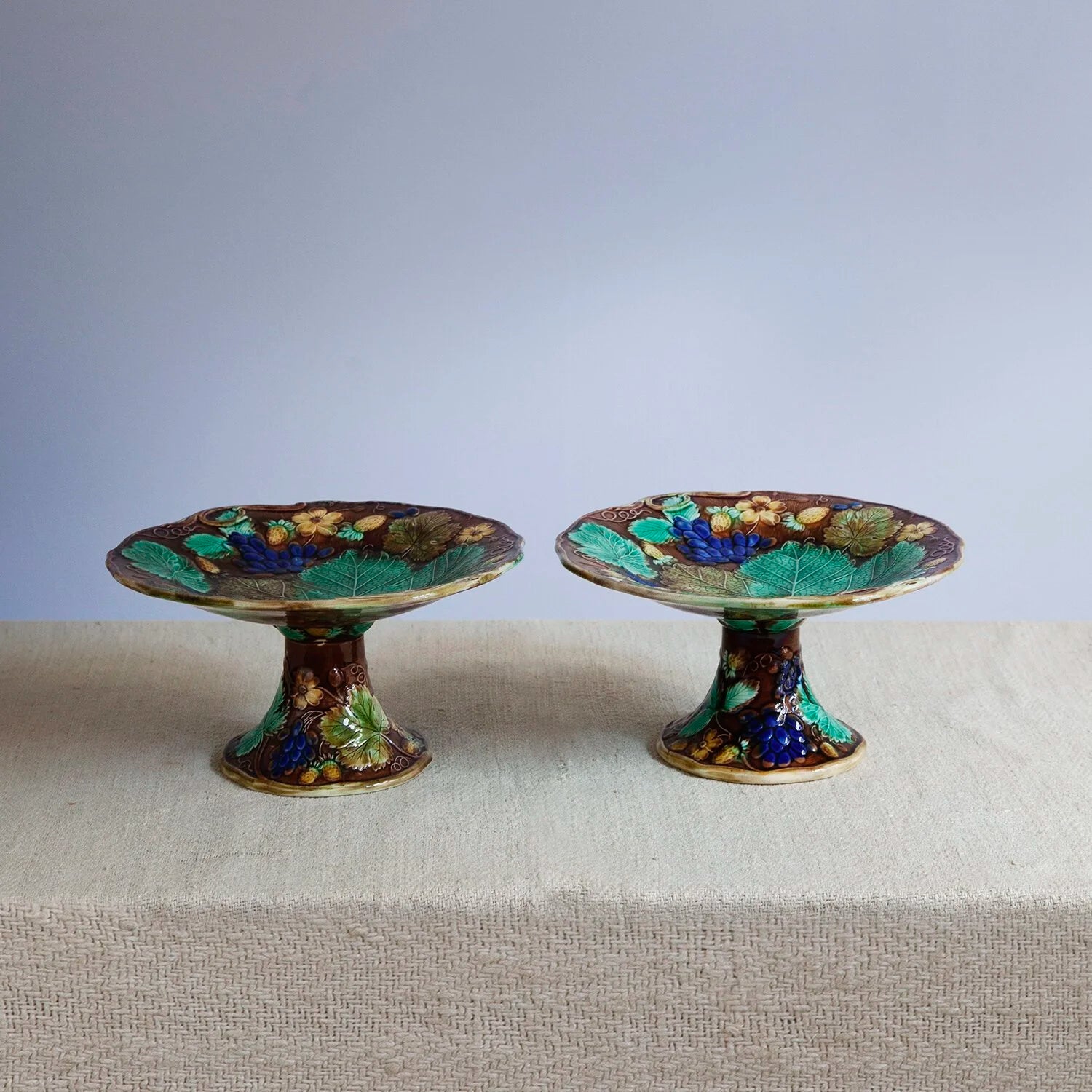 PAIR OF MAJOLICA TAZZA