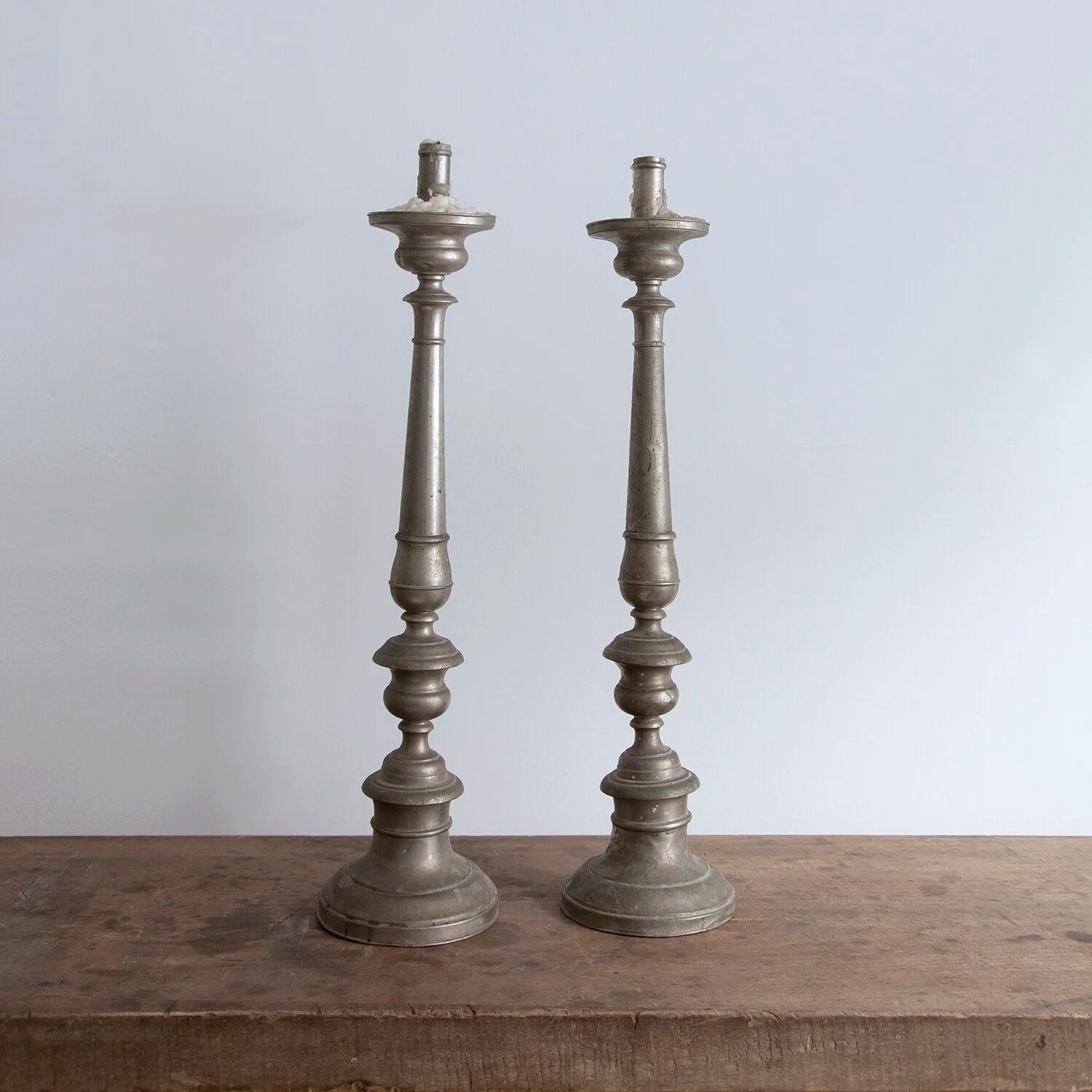 PAIR OF LARGE ANTIQUE CANDLESTICKS (No. 1)