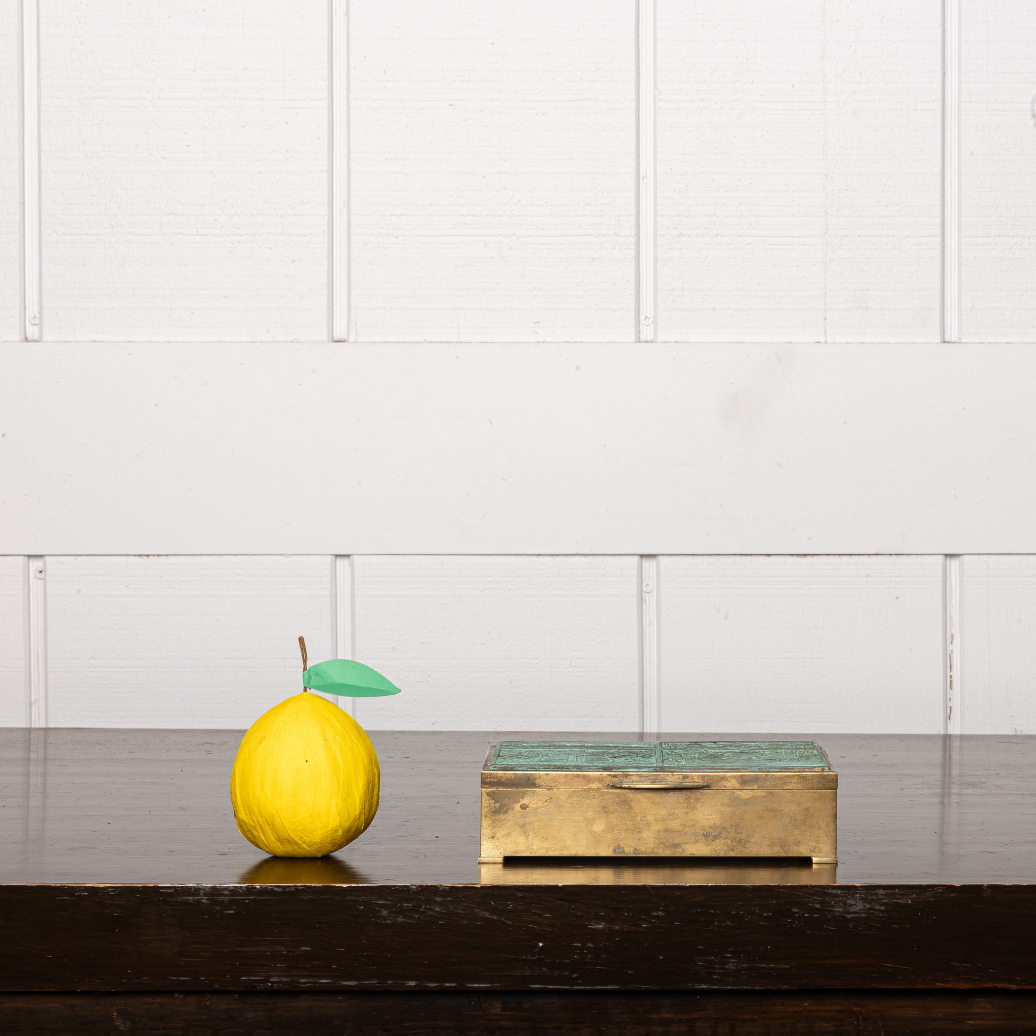Early 20th Century Verdigris Brass Geometric Table Box, Art Deco Decorative Box