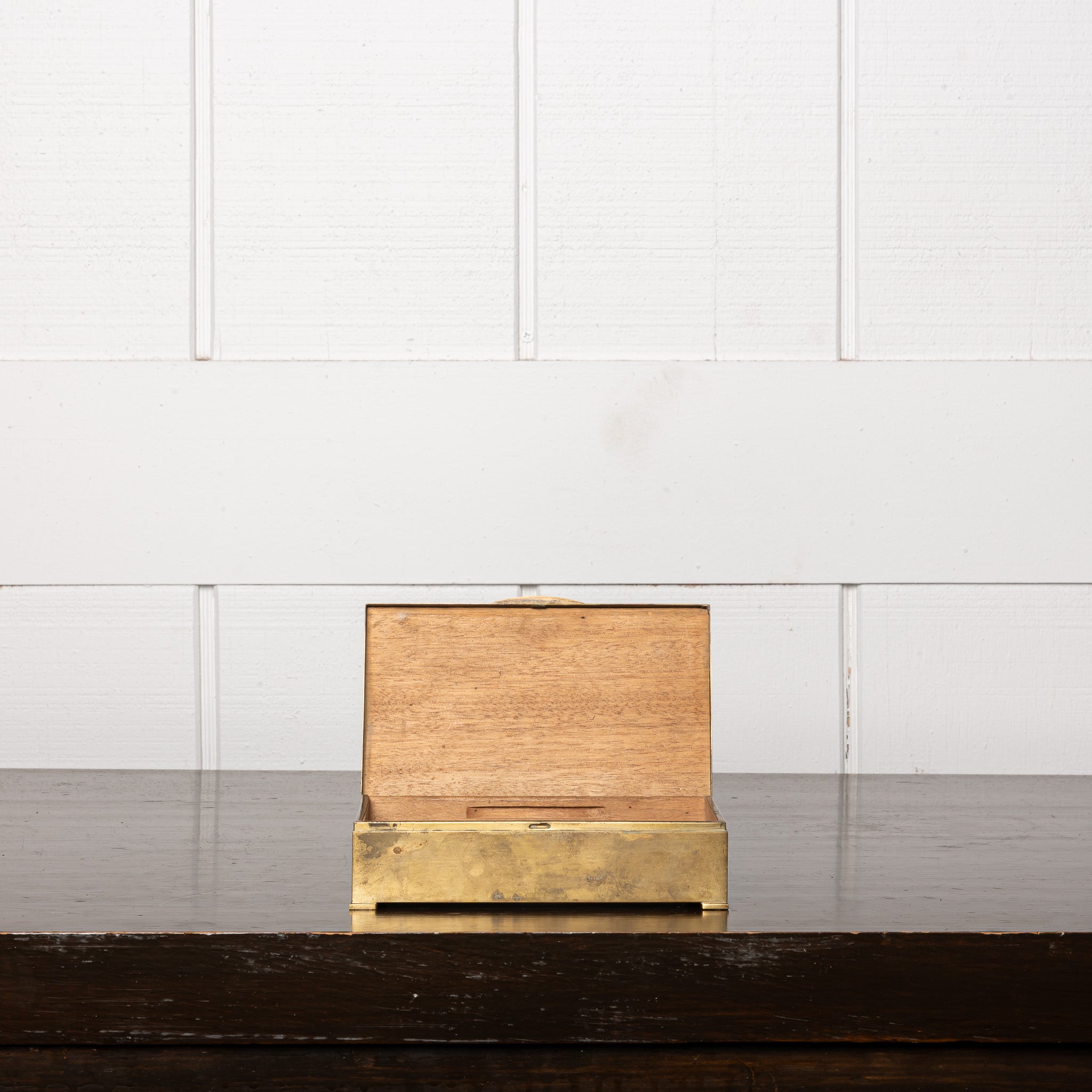 Early 20th Century Verdigris Brass Geometric Table Box, Art Deco Decorative Box