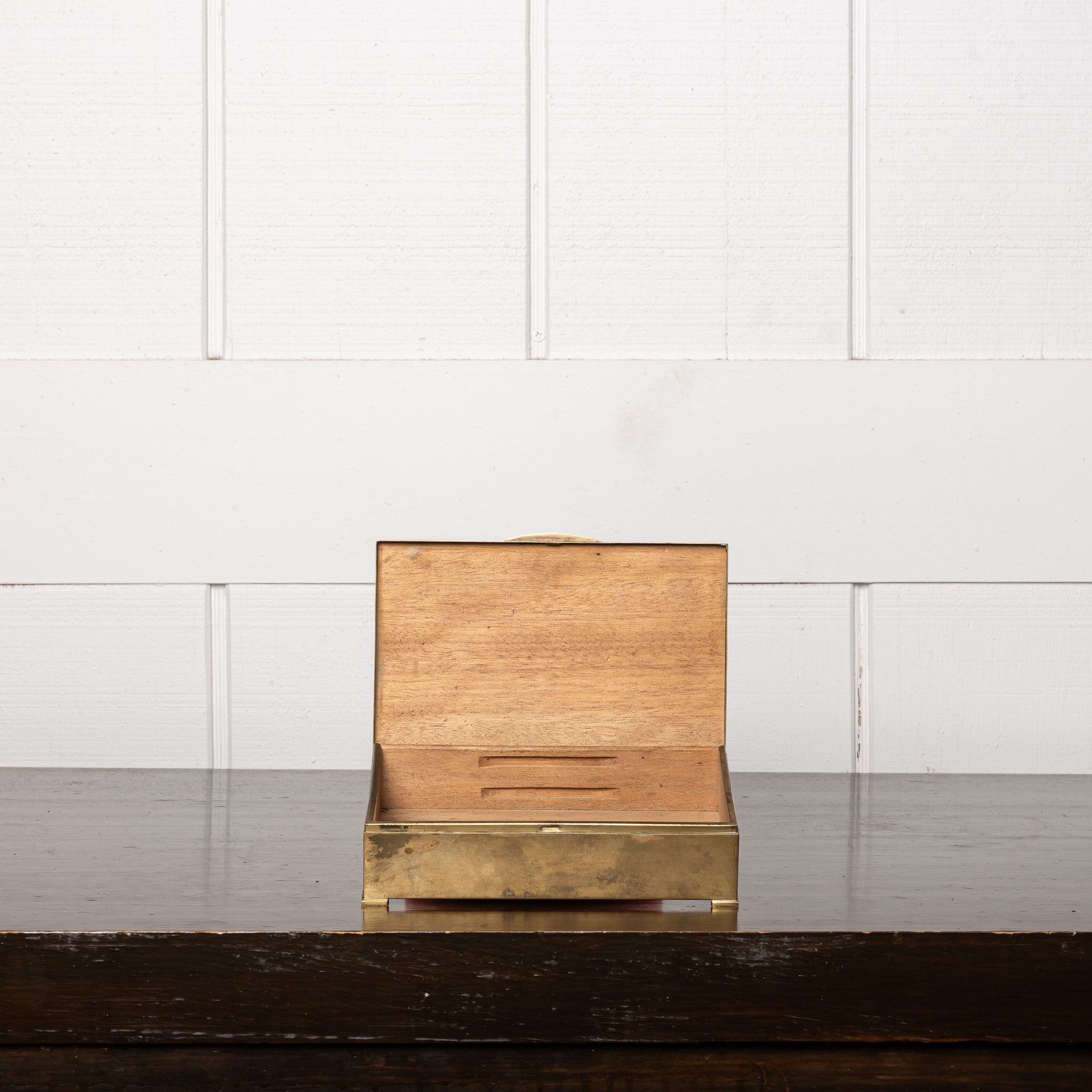 Early 20th Century Verdigris Brass Geometric Table Box, Art Deco Decorative Box