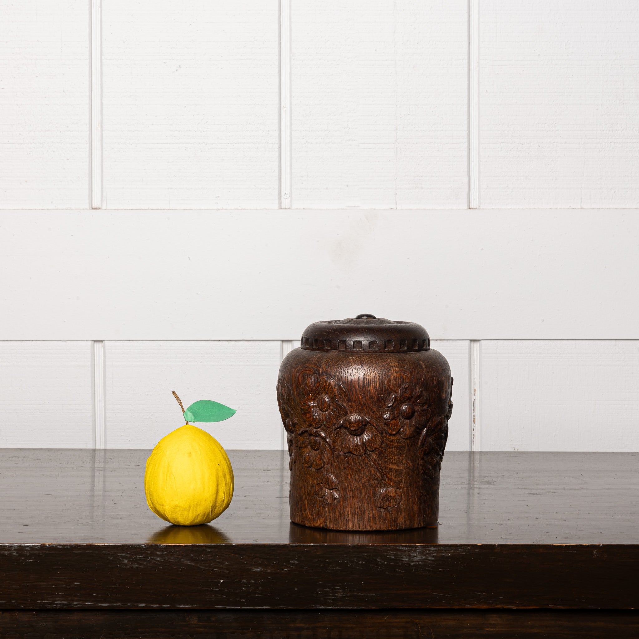 English Arts & Crafts Carved Wood Tea Caddy