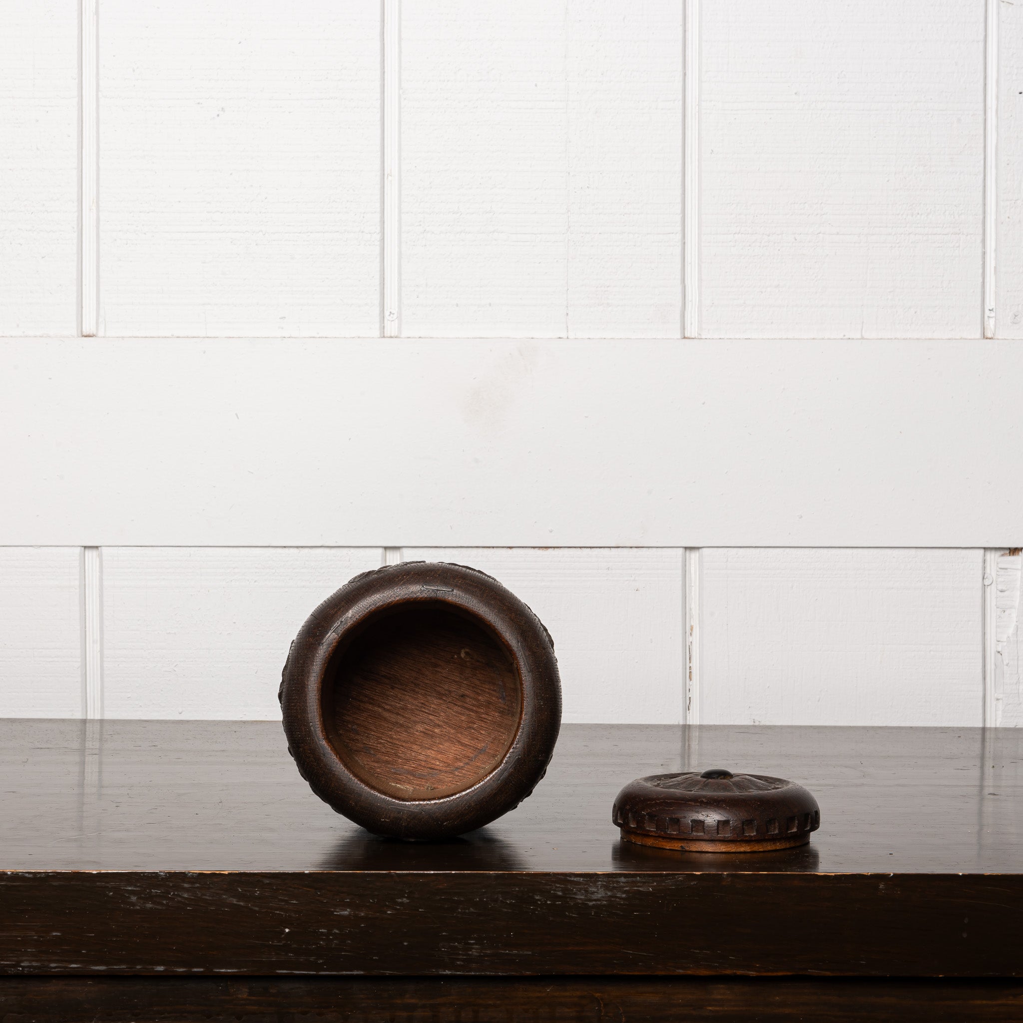 English Arts & Crafts Carved Wood Tea Caddy
