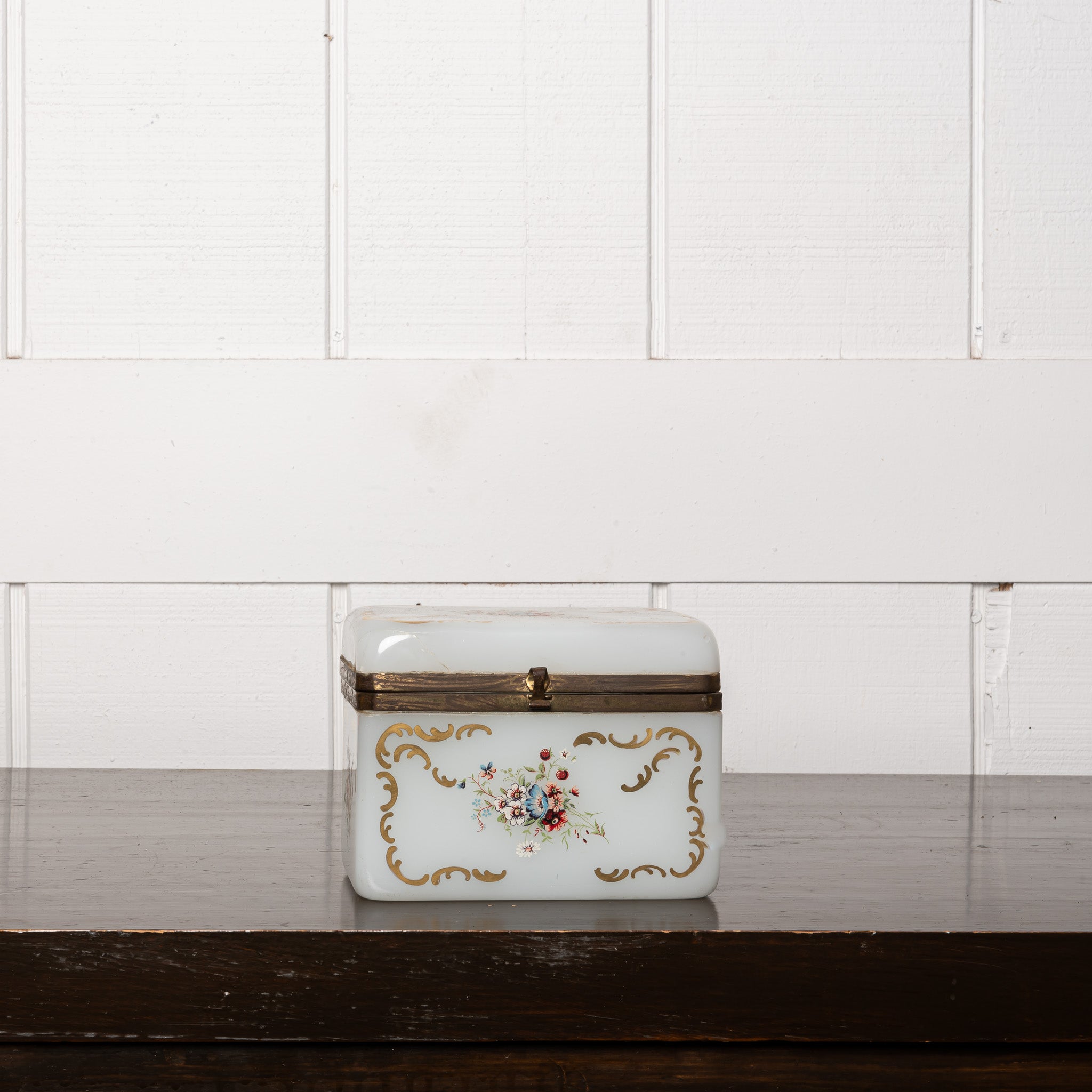 19th Century French Painted Opaline Glass Box