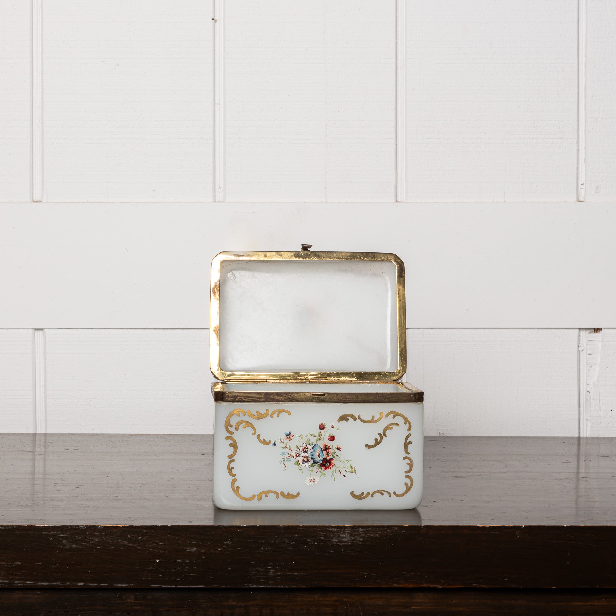 19th Century French Painted Opaline Glass Box