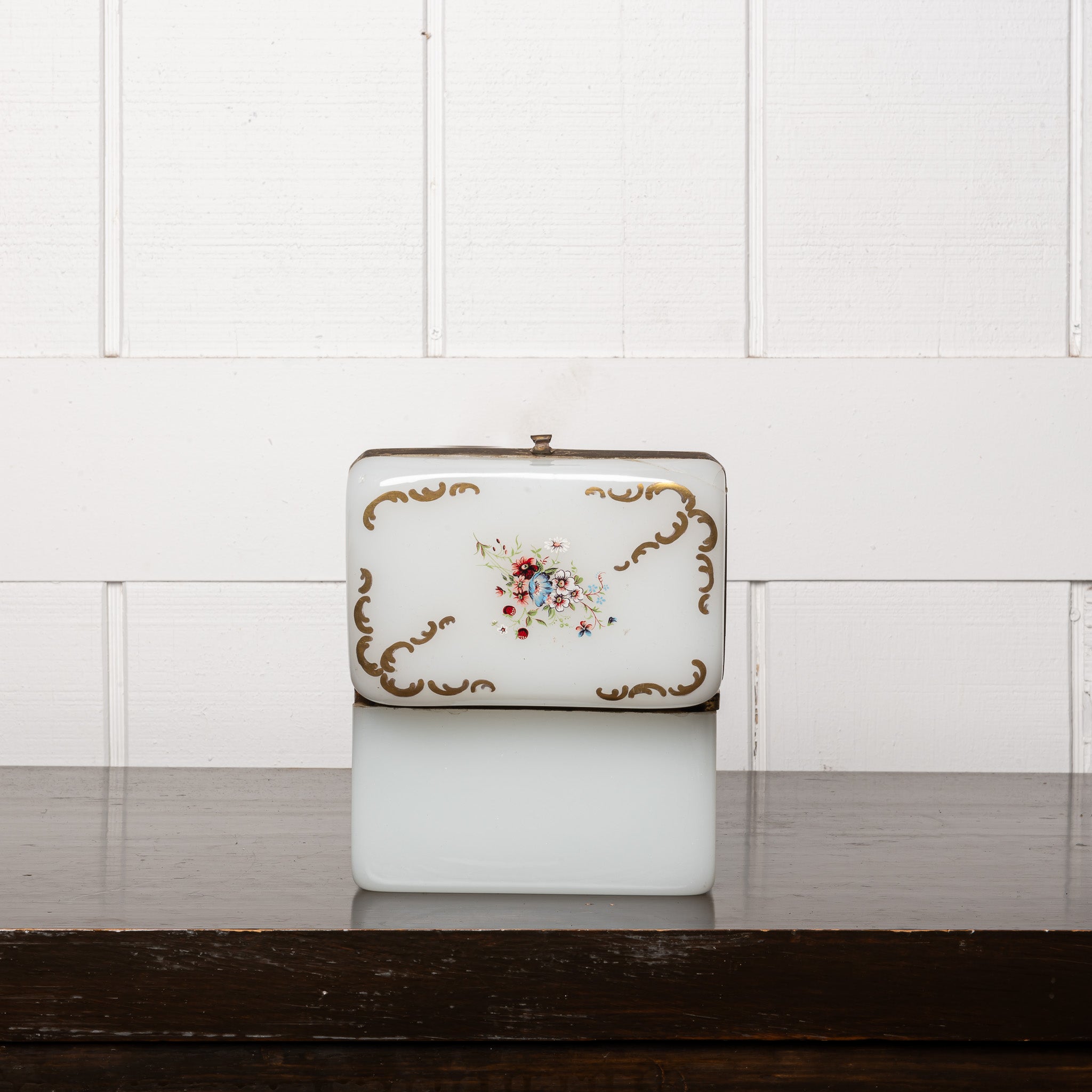 19th Century French Painted Opaline Glass Box
