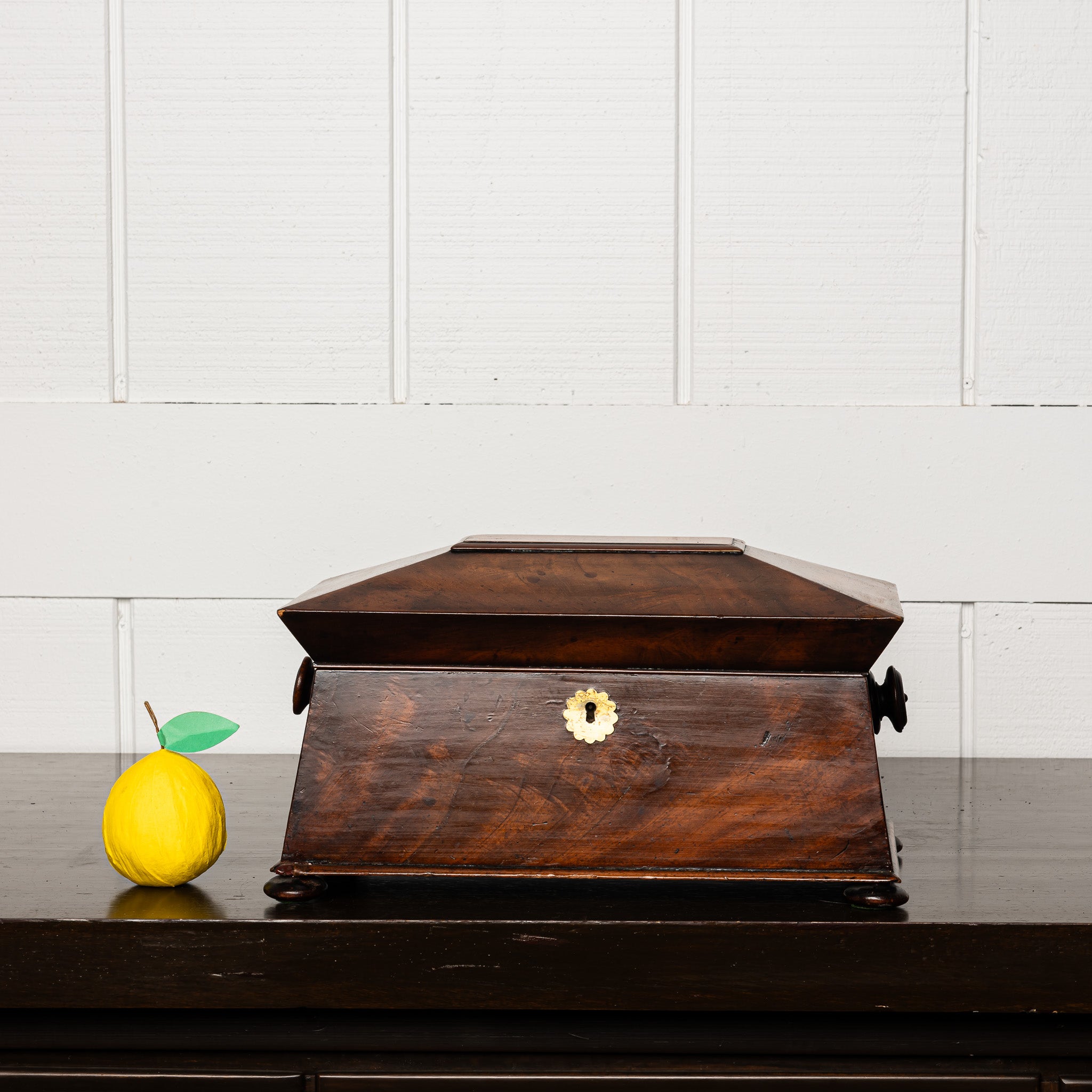 19th Century English Mahogany Sarcophagus Form Tea Caddy