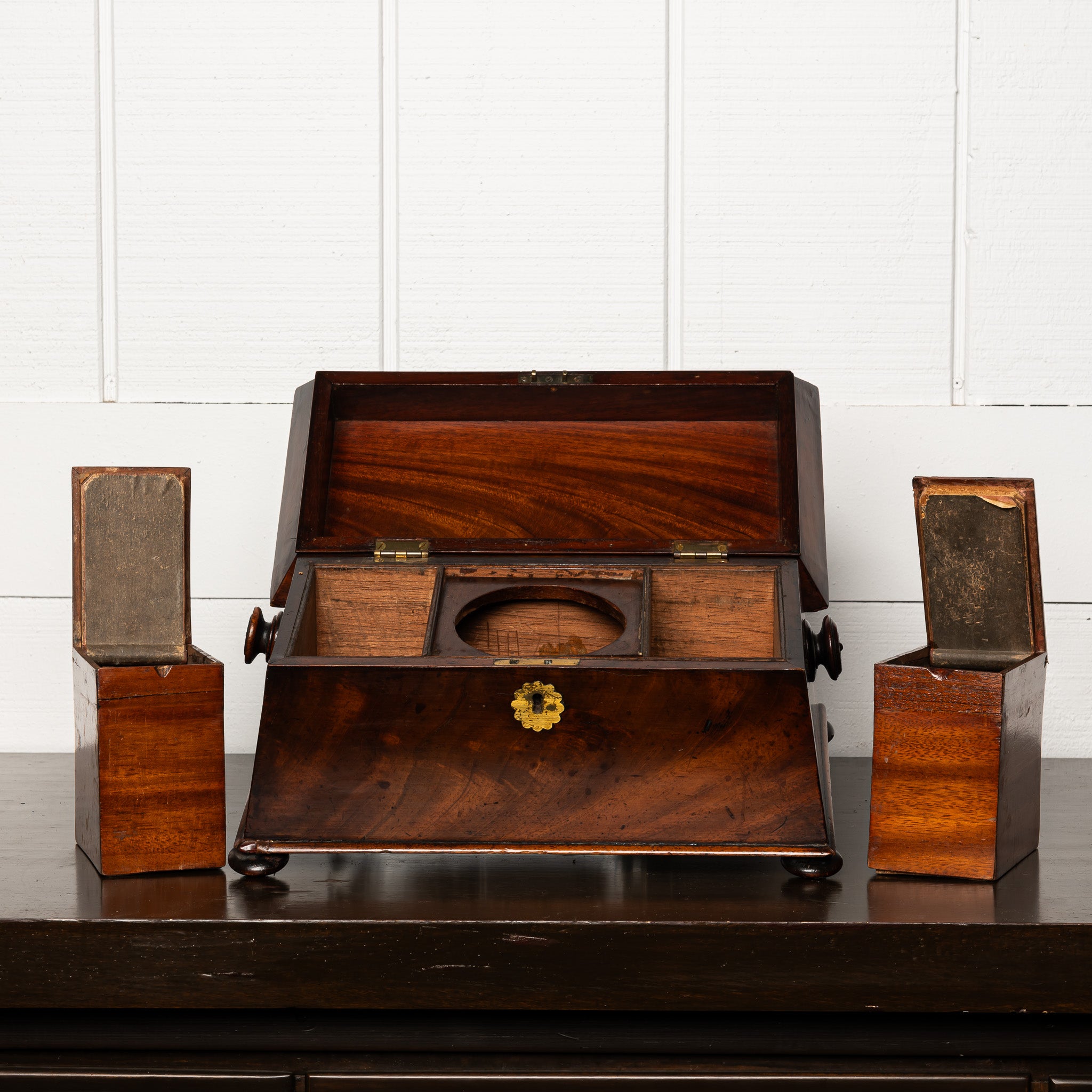 19th Century English Mahogany Sarcophagus Form Tea Caddy