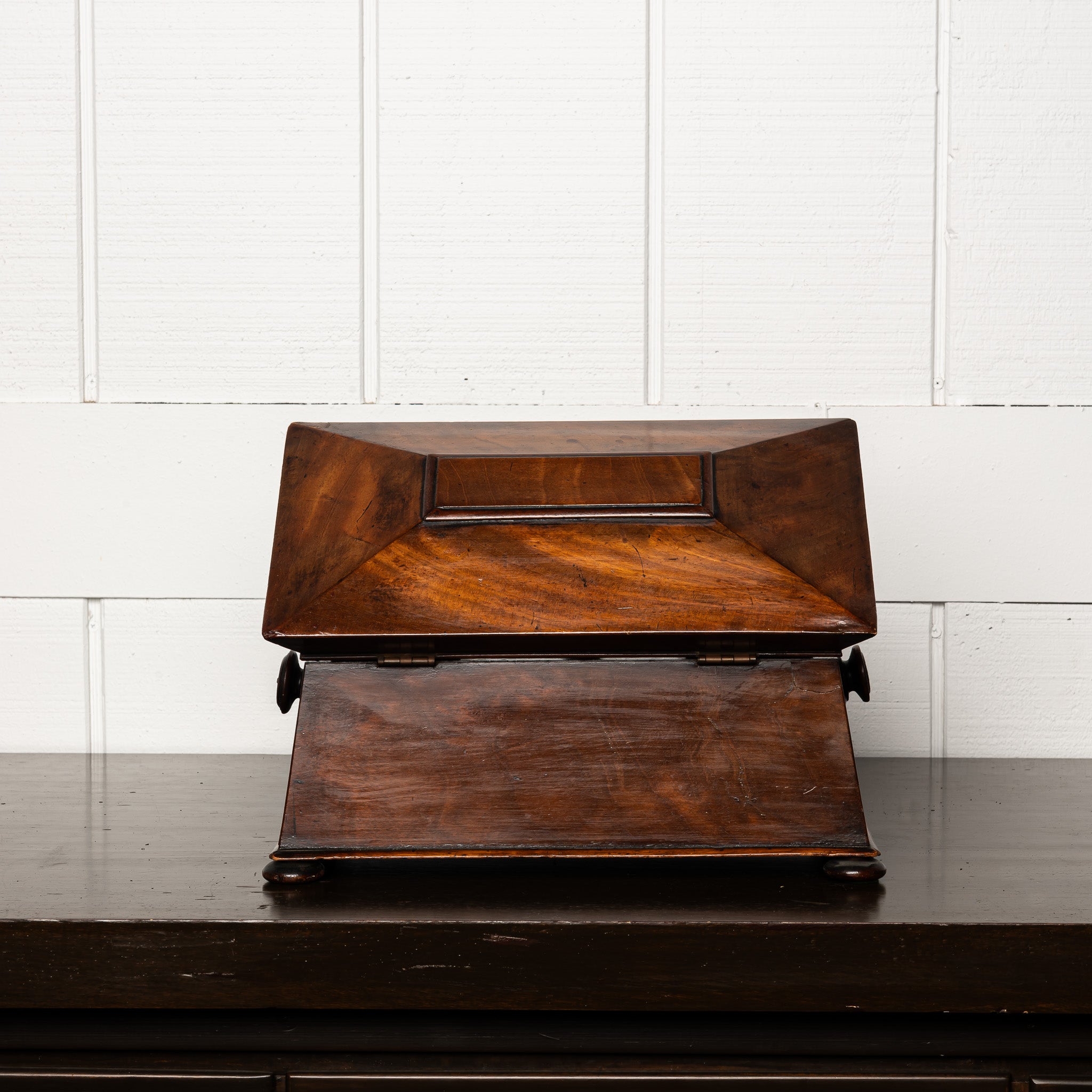 19th Century English Mahogany Sarcophagus Form Tea Caddy