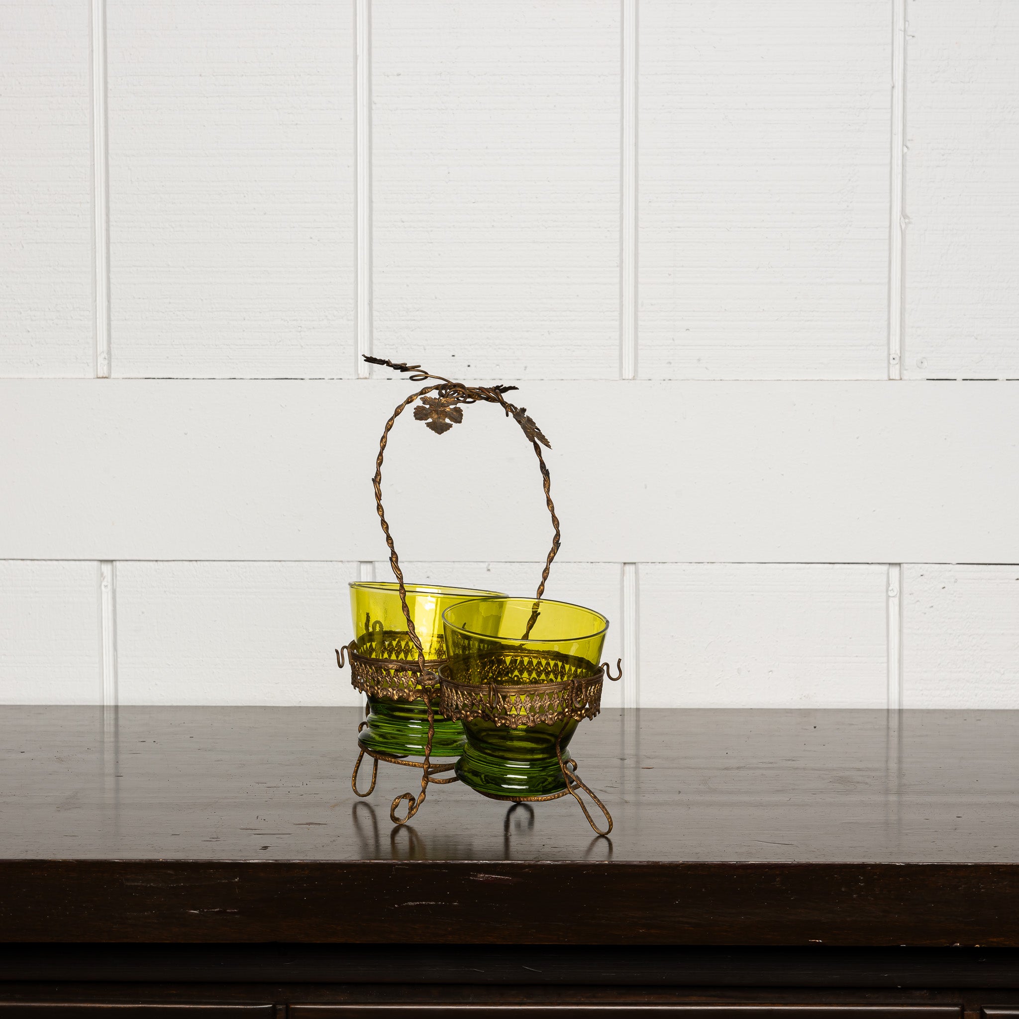 Italian Brass & Pressed Glass Bon Bon Stand