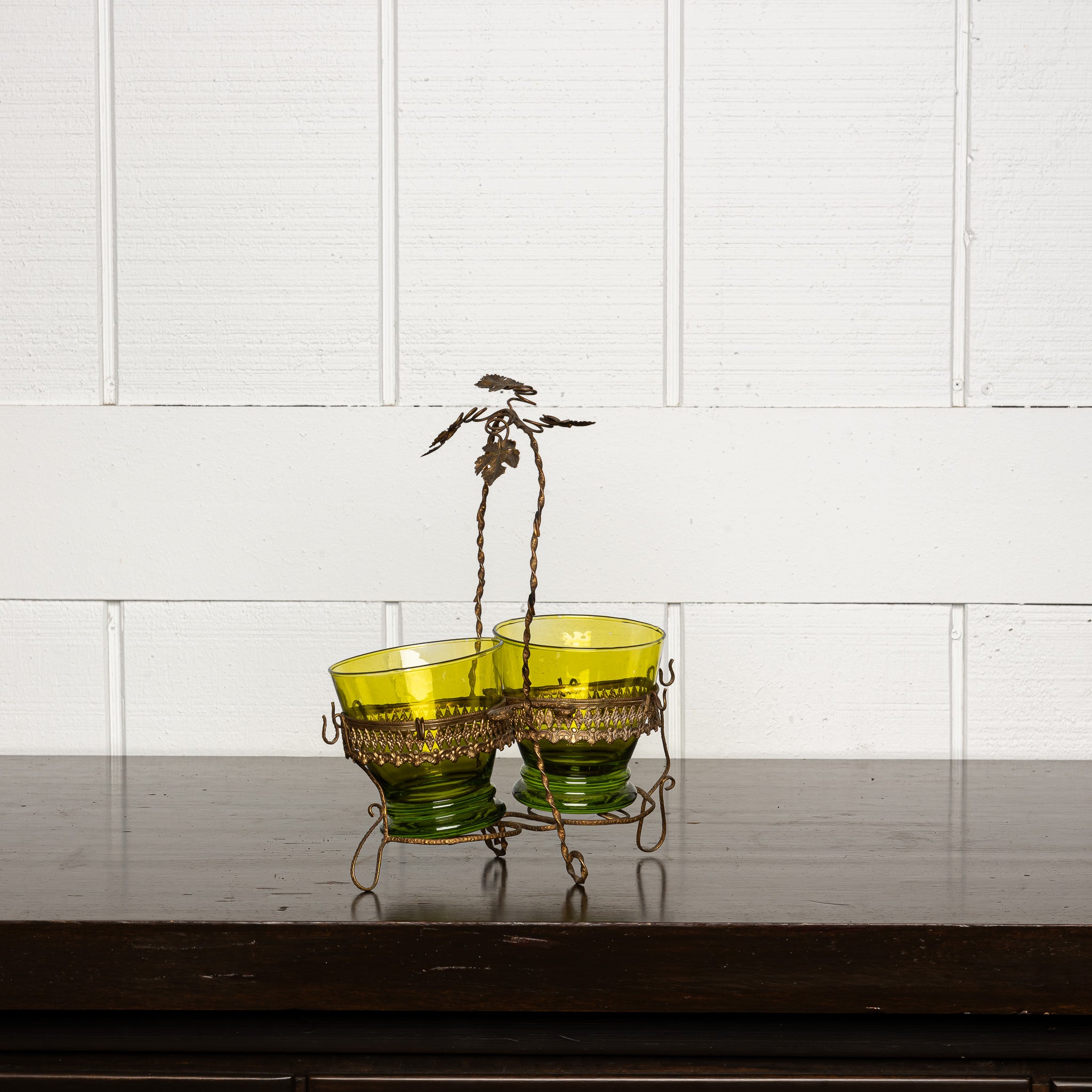 Italian Brass & Pressed Glass Bon Bon Stand