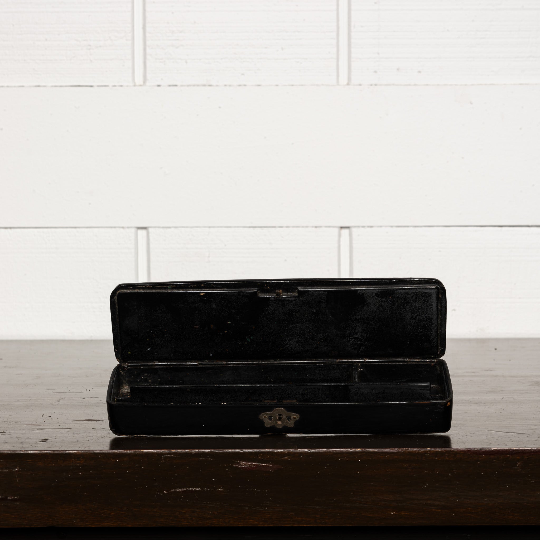 Antique Silver‑Inlaid Papier‑Mâché Pen Box, 19th Century