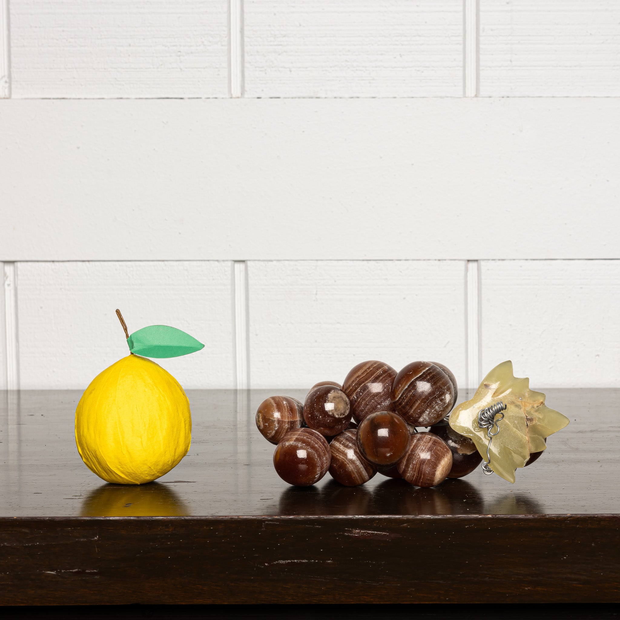 Vintage Italian Marble Grapes in Brown Stone