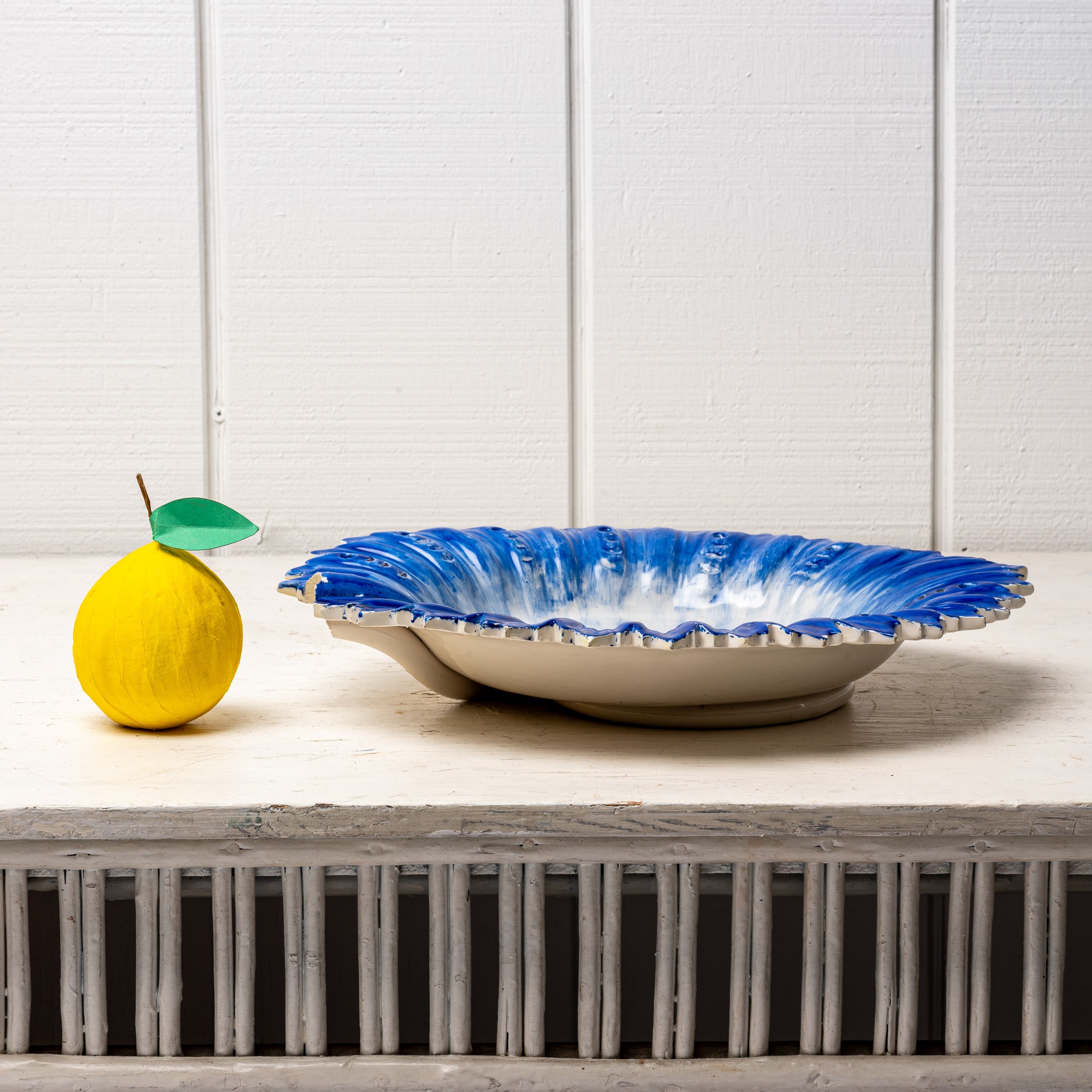 Art Deco Italian Cobalt Pressed‑Glass Leaf Dish