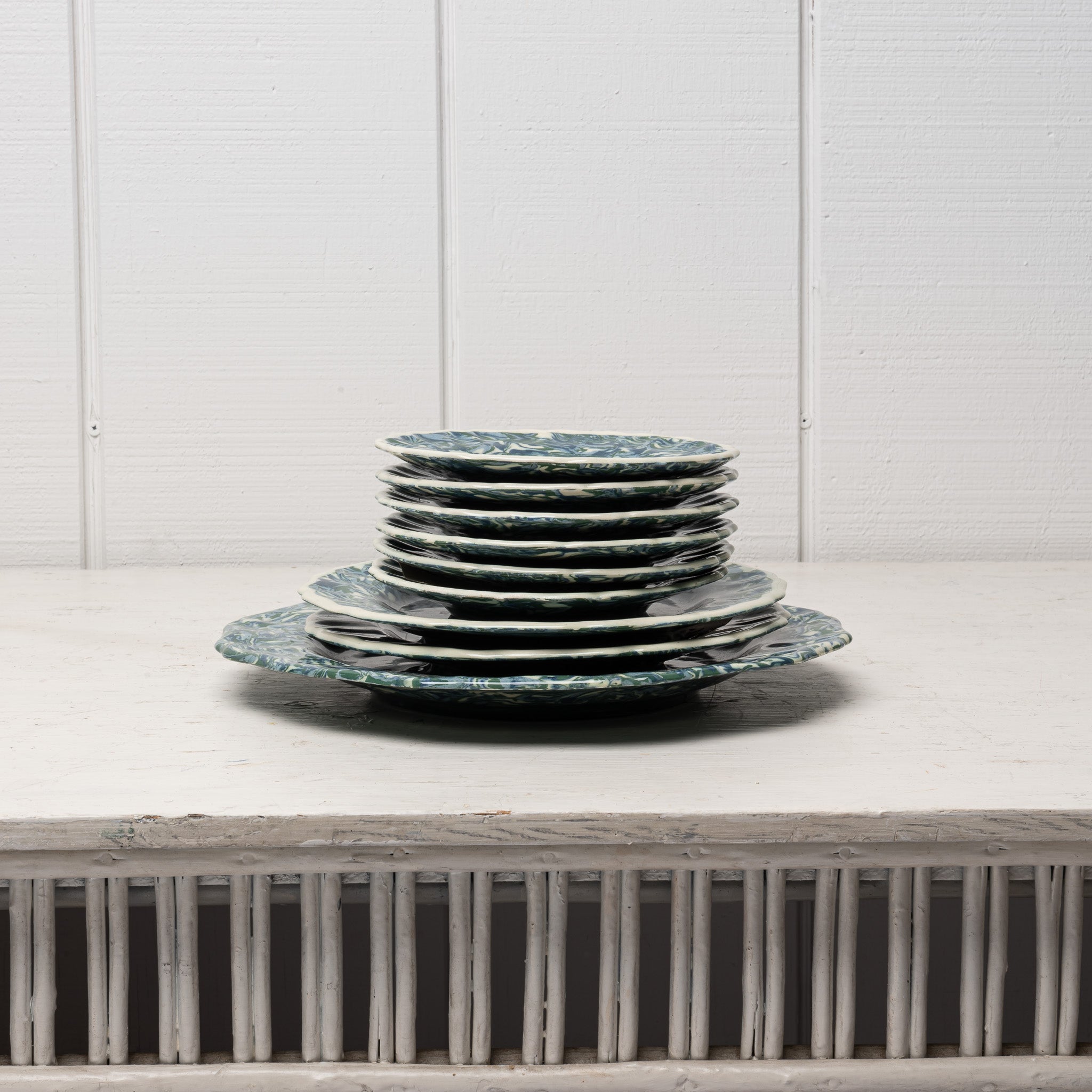 Vintage French Green Mottled Glaze Plate