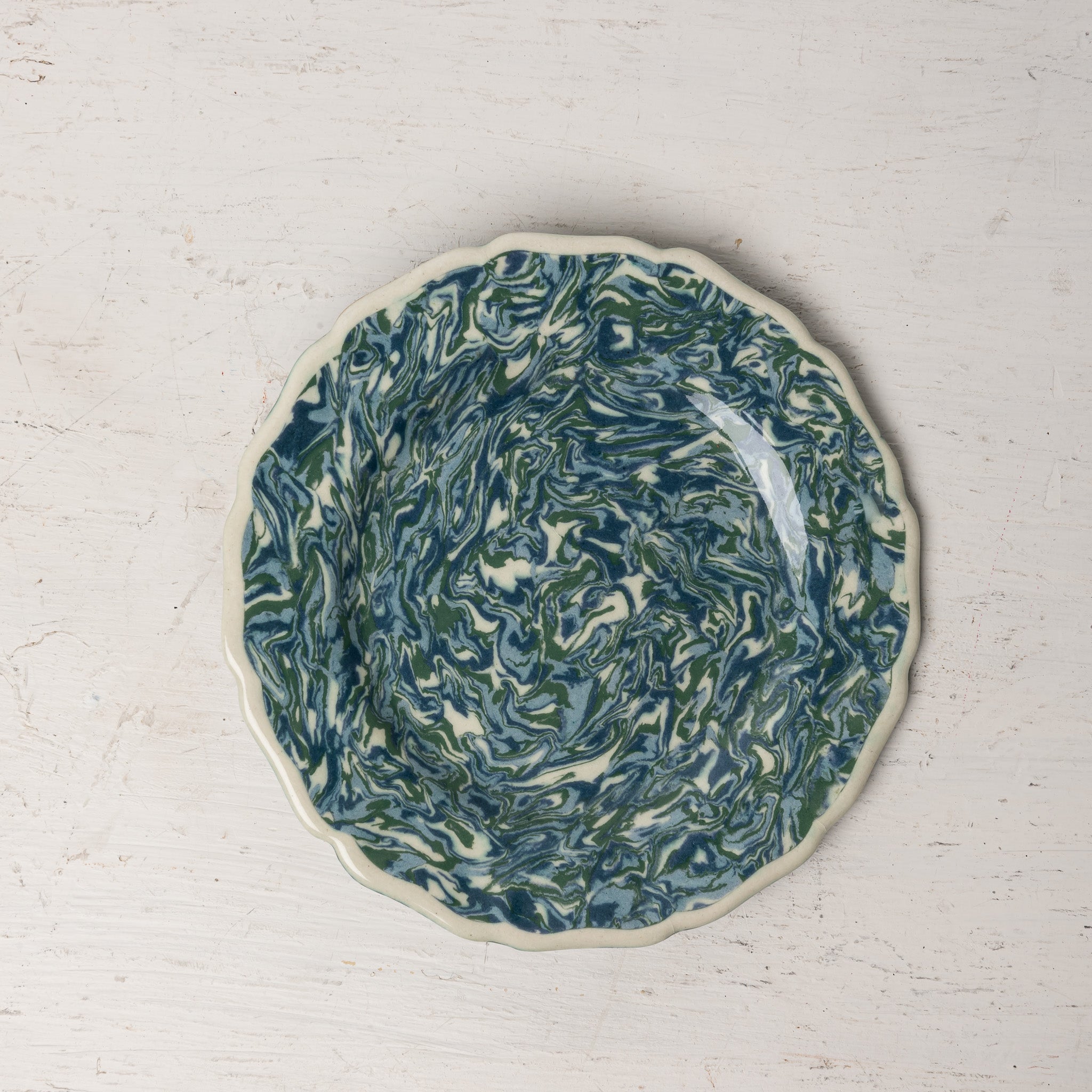 Vintage French Green Mottled Glaze Plate
