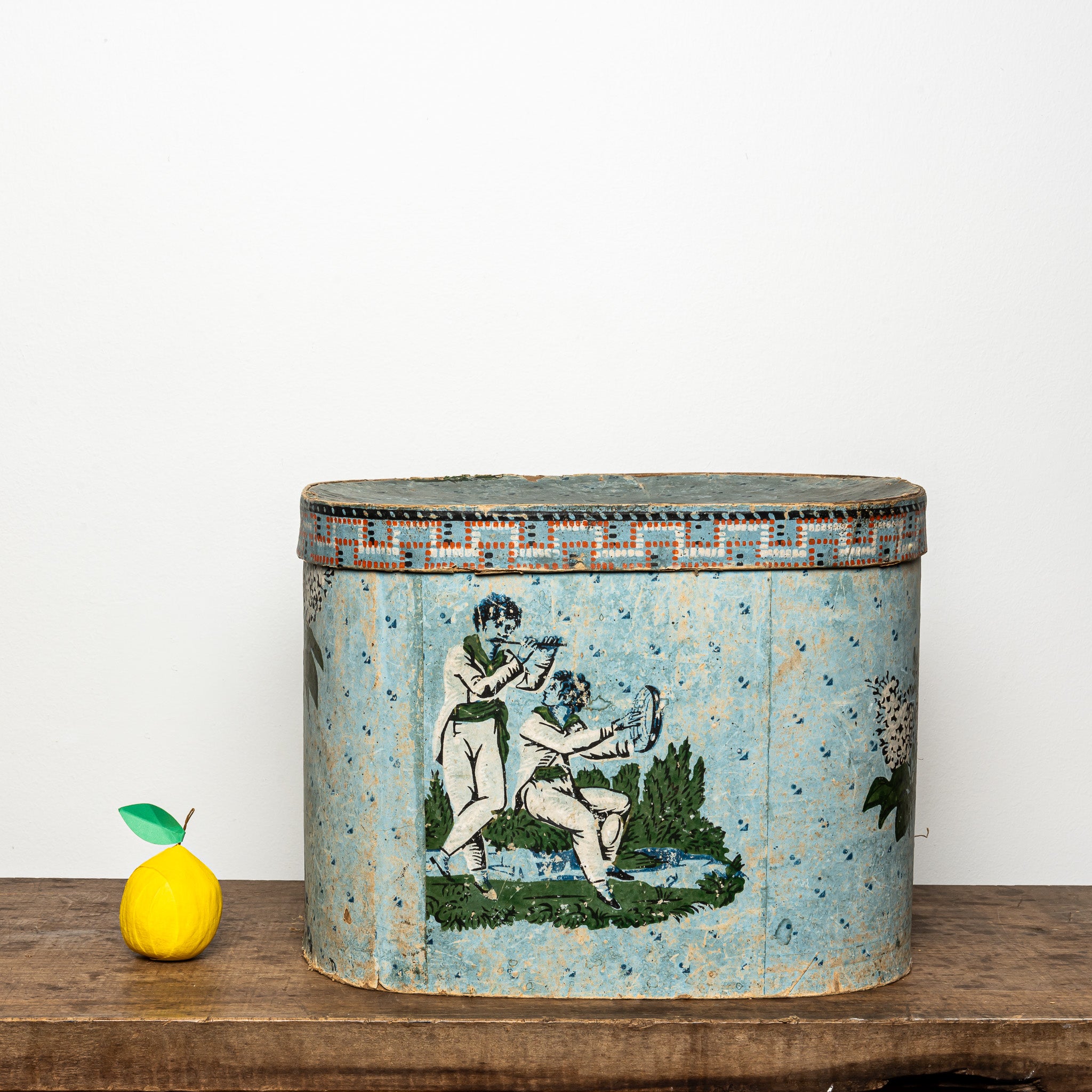 19th c. wallpaper bandbox