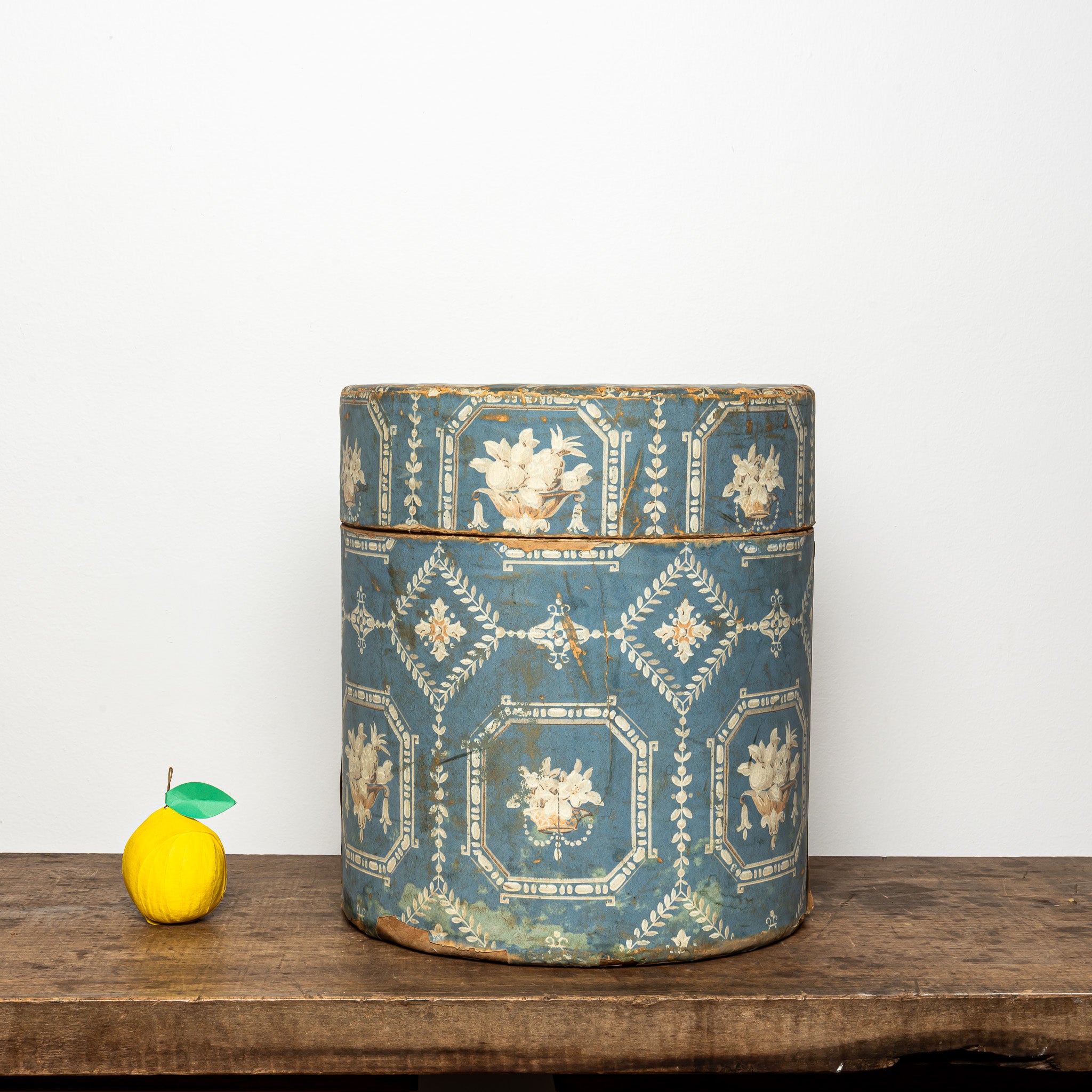 19th c. blue geometric wallpaper box