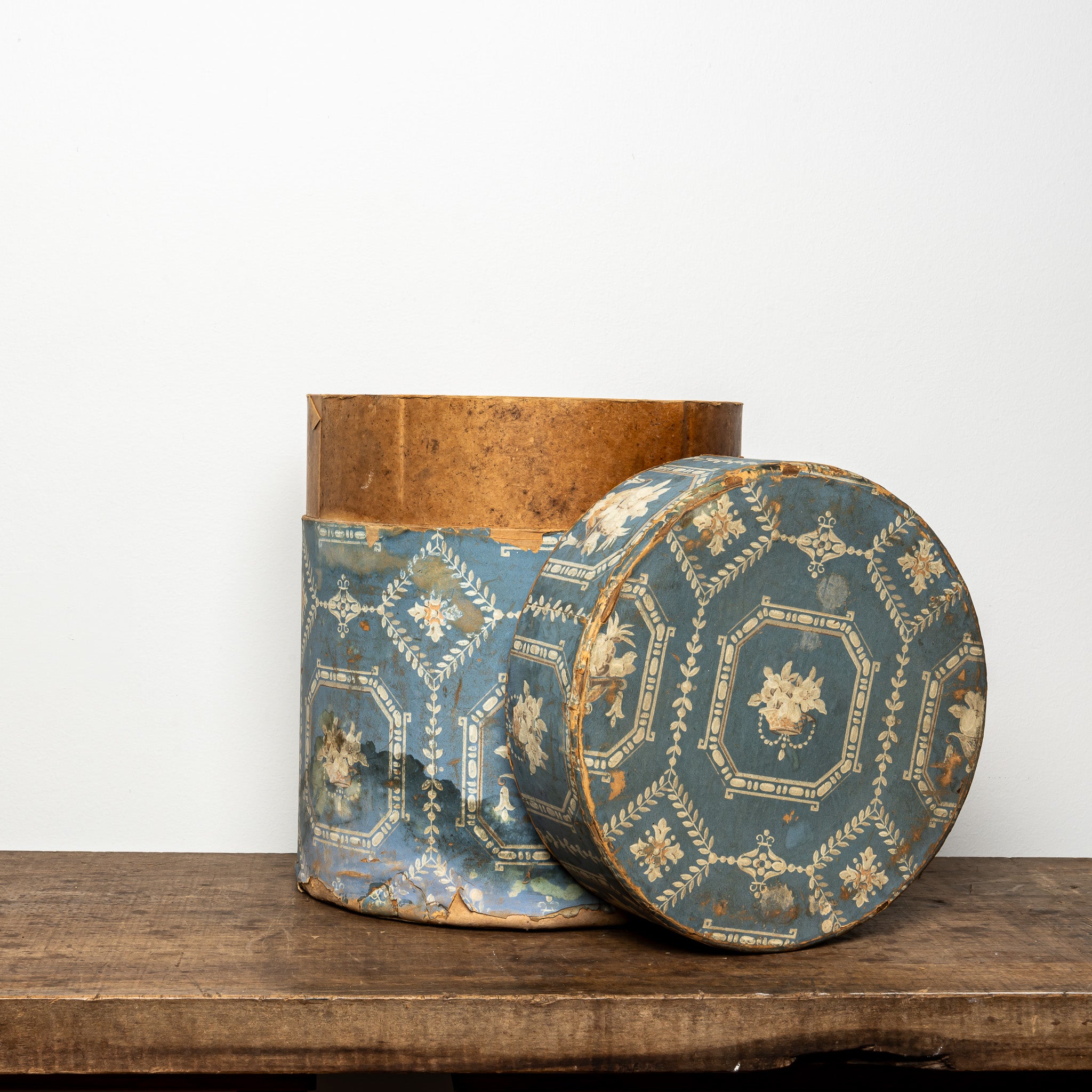 19th c. blue geometric wallpaper box