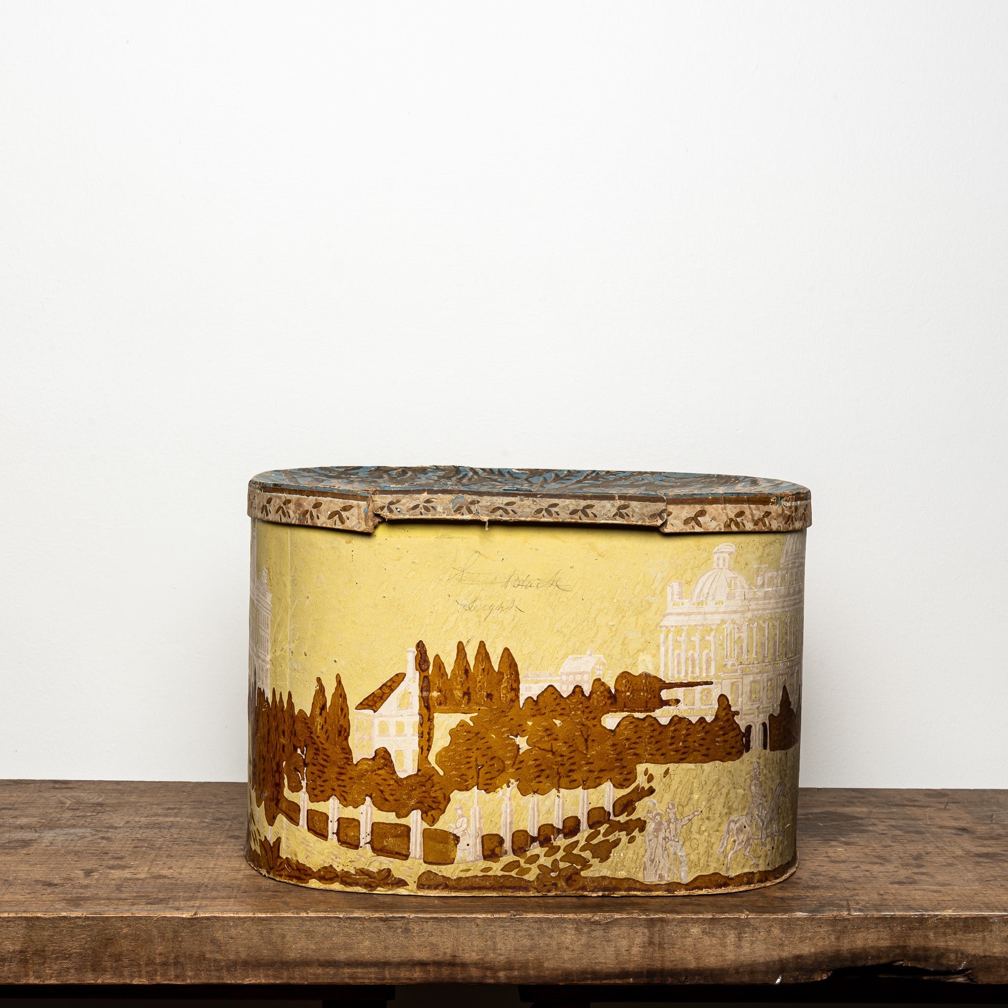 19th-Century Wallpaper-Covered Box with Pastoral Scene