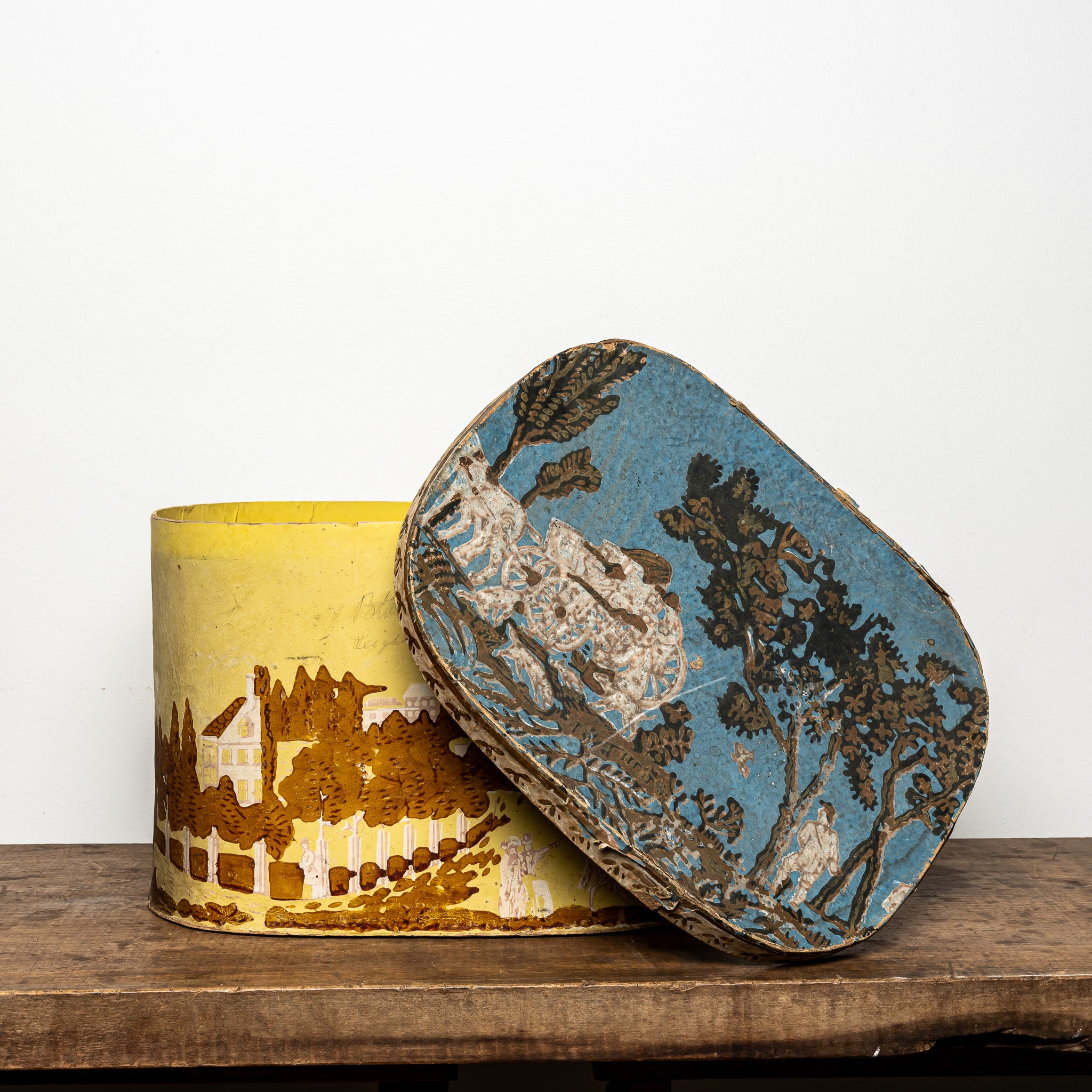 19th-Century Wallpaper-Covered Box with Pastoral Scene