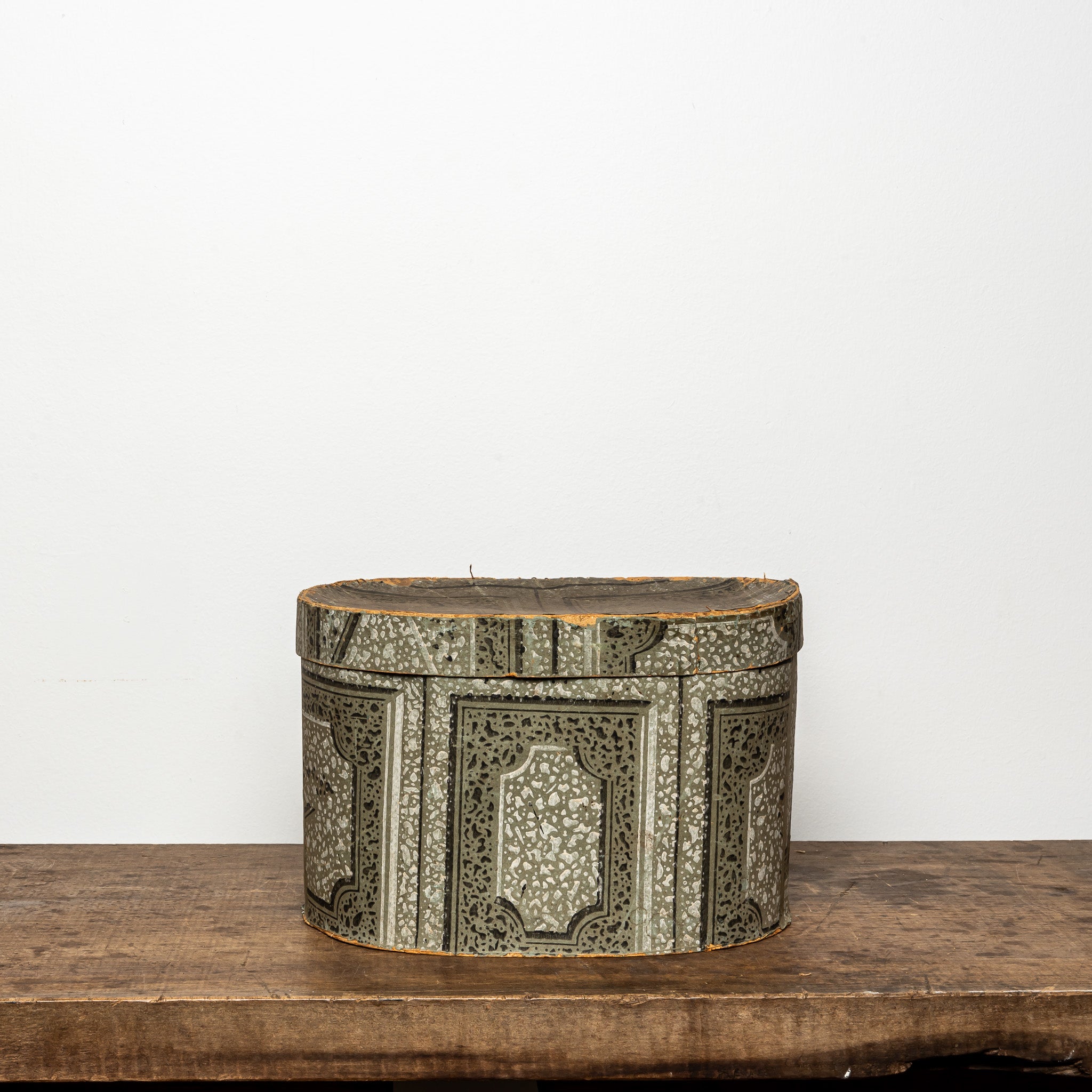 19th-Century Wallpaper-Covered Box with Geometric Pattern