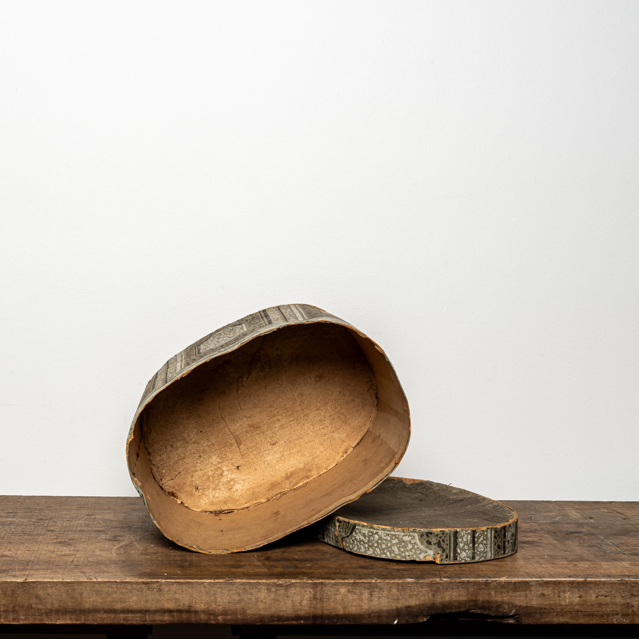 19th-Century Wallpaper-Covered Box with Geometric Pattern