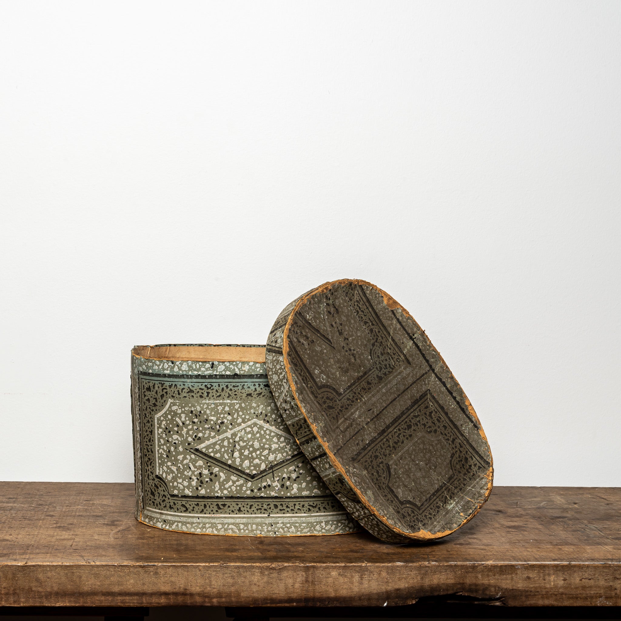 19th-Century Wallpaper-Covered Box with Geometric Pattern