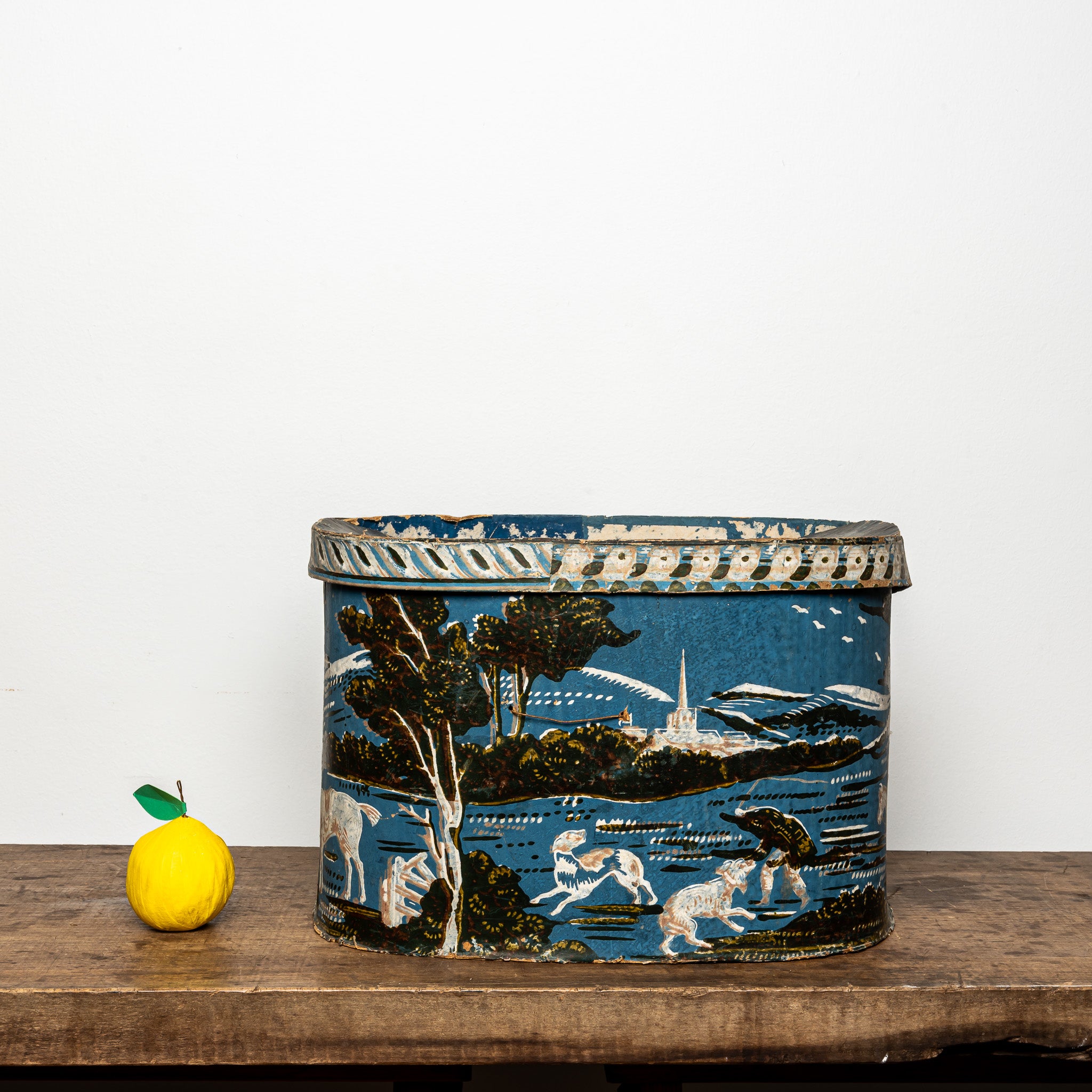 19th-Century Wallpaper-Covered Box with Nautical Scene