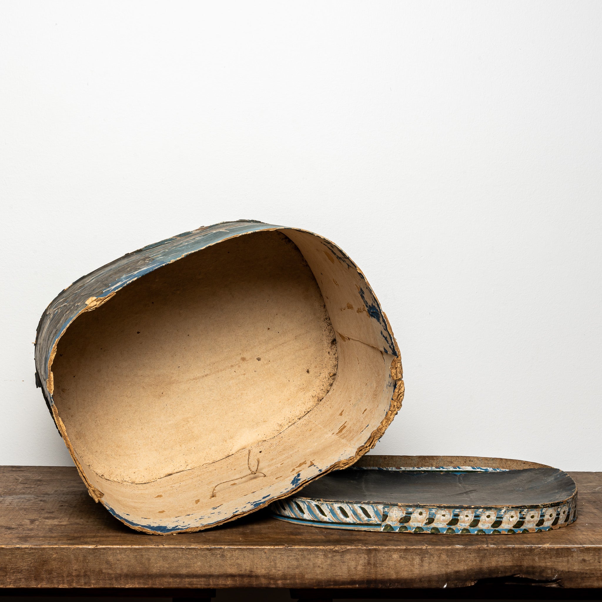 19th-Century Wallpaper-Covered Box with Nautical Scene