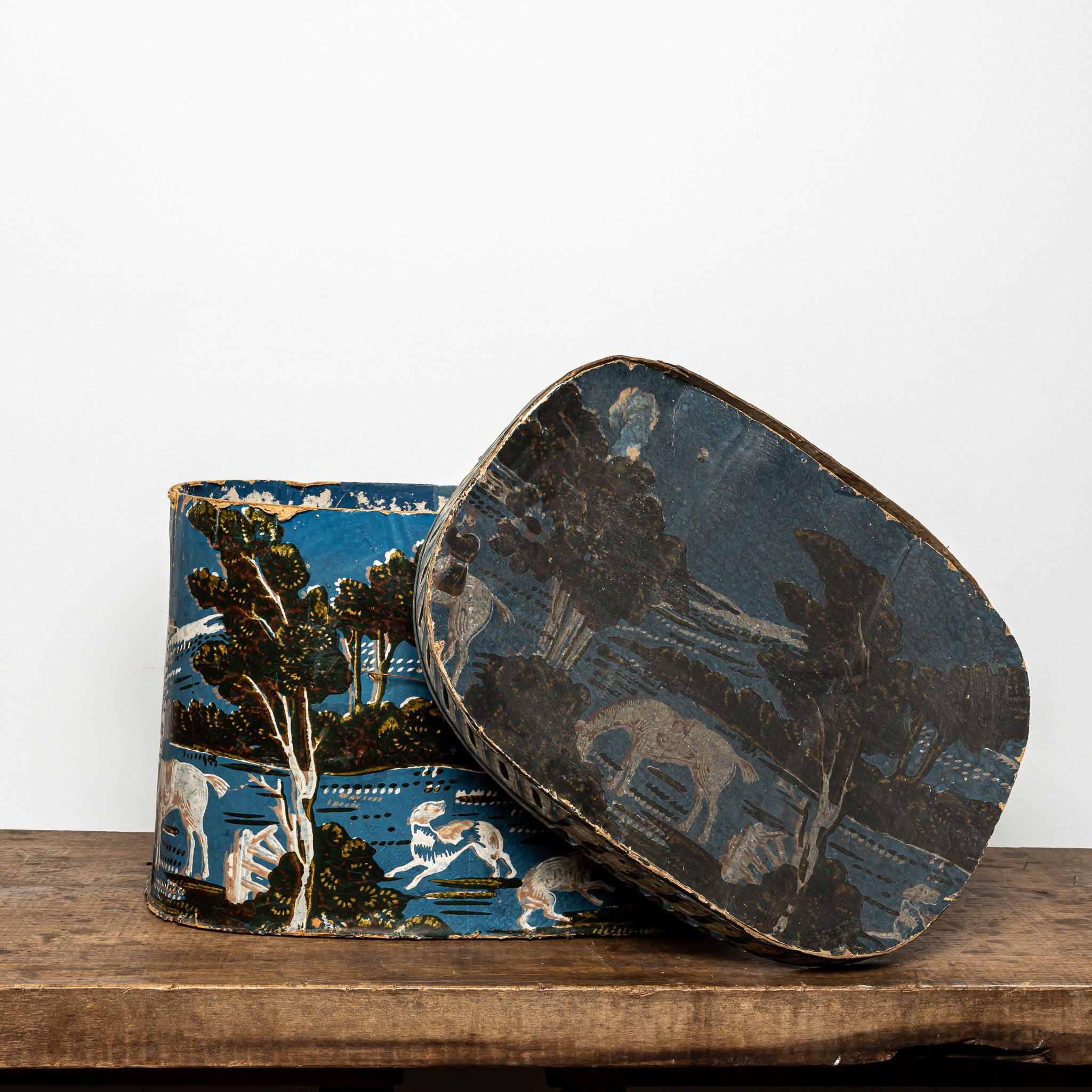 19th-Century Wallpaper-Covered Box with Nautical Scene