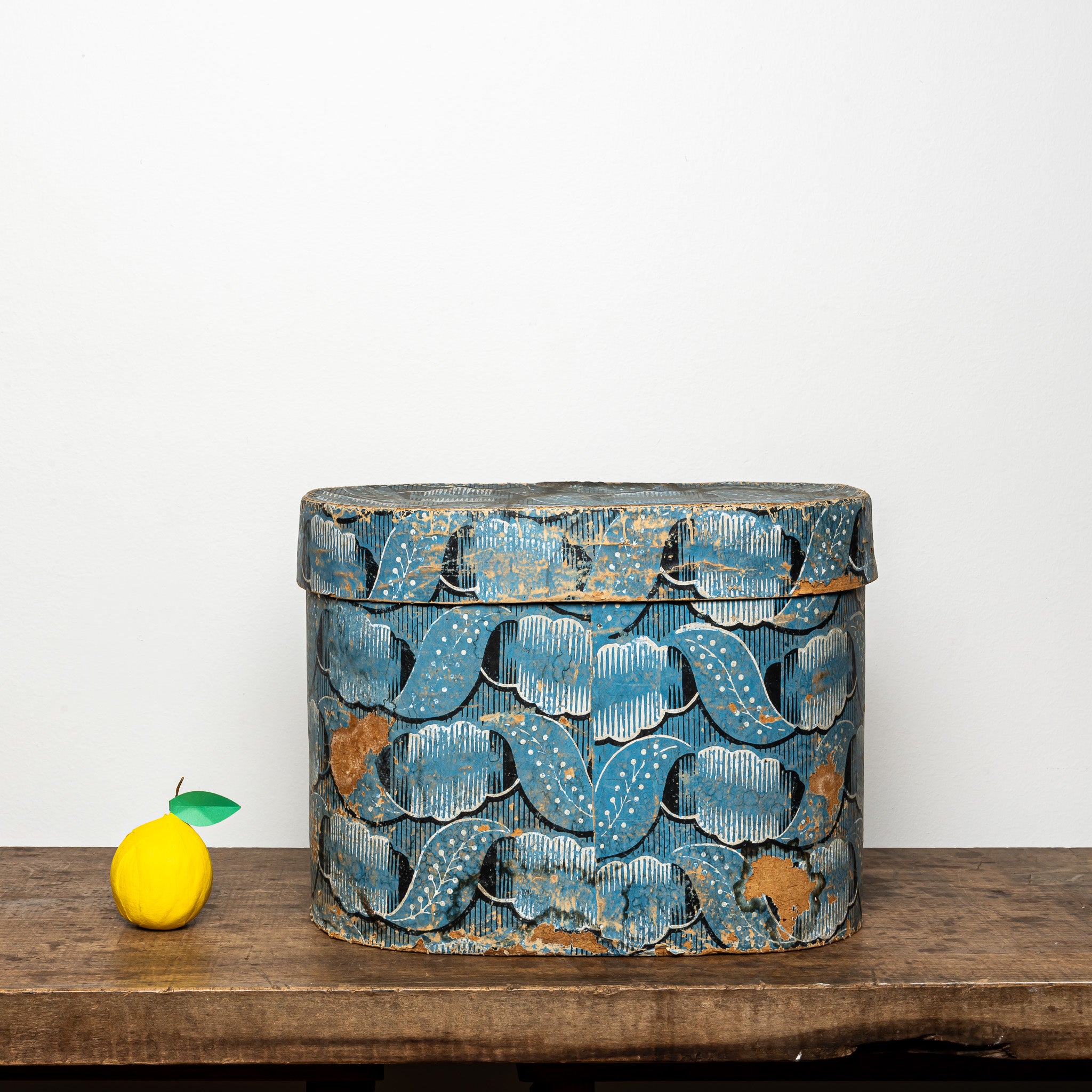 19th-Century Wallpaper-Covered Box, Blue Botanical