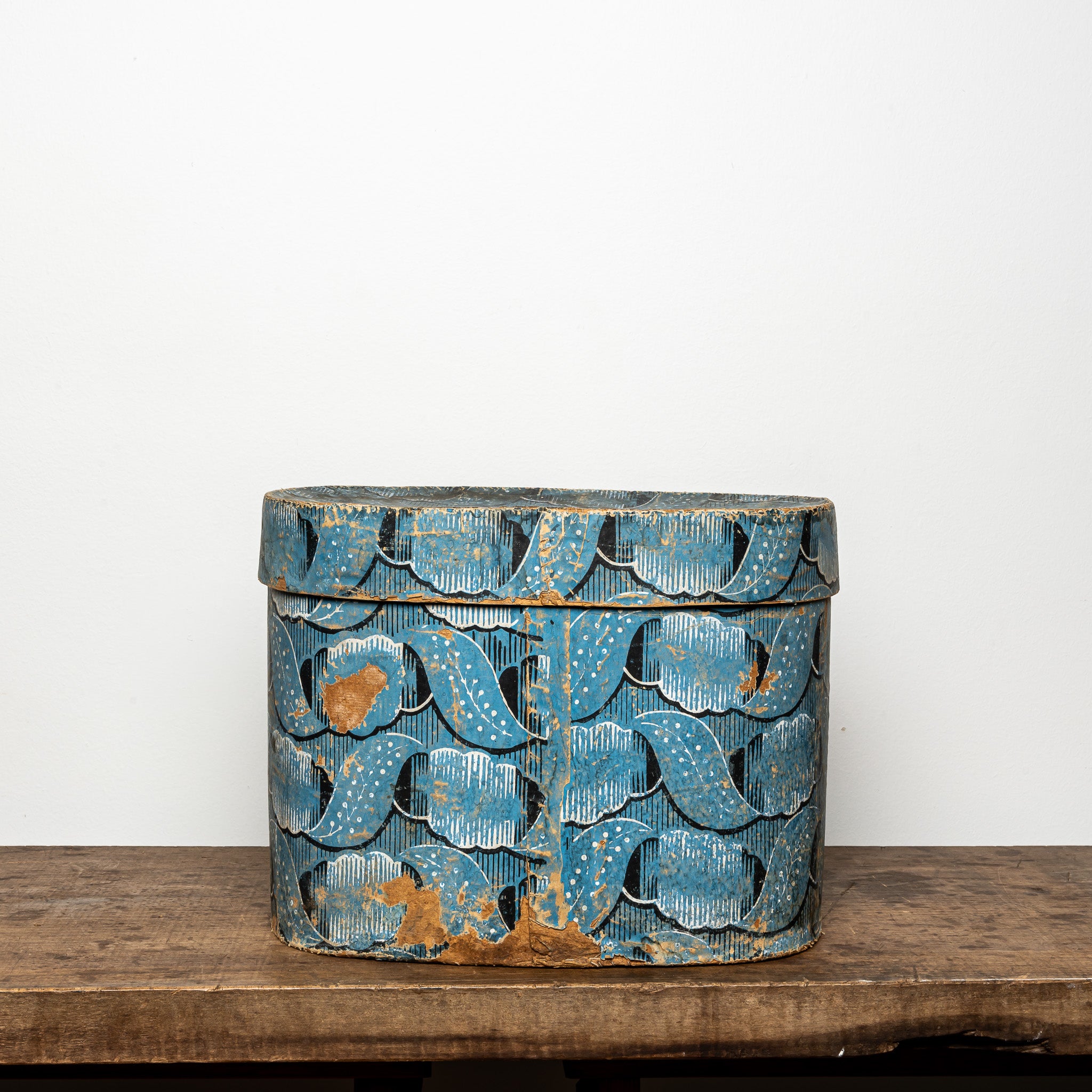 19th-Century Wallpaper-Covered Box, Blue Botanical
