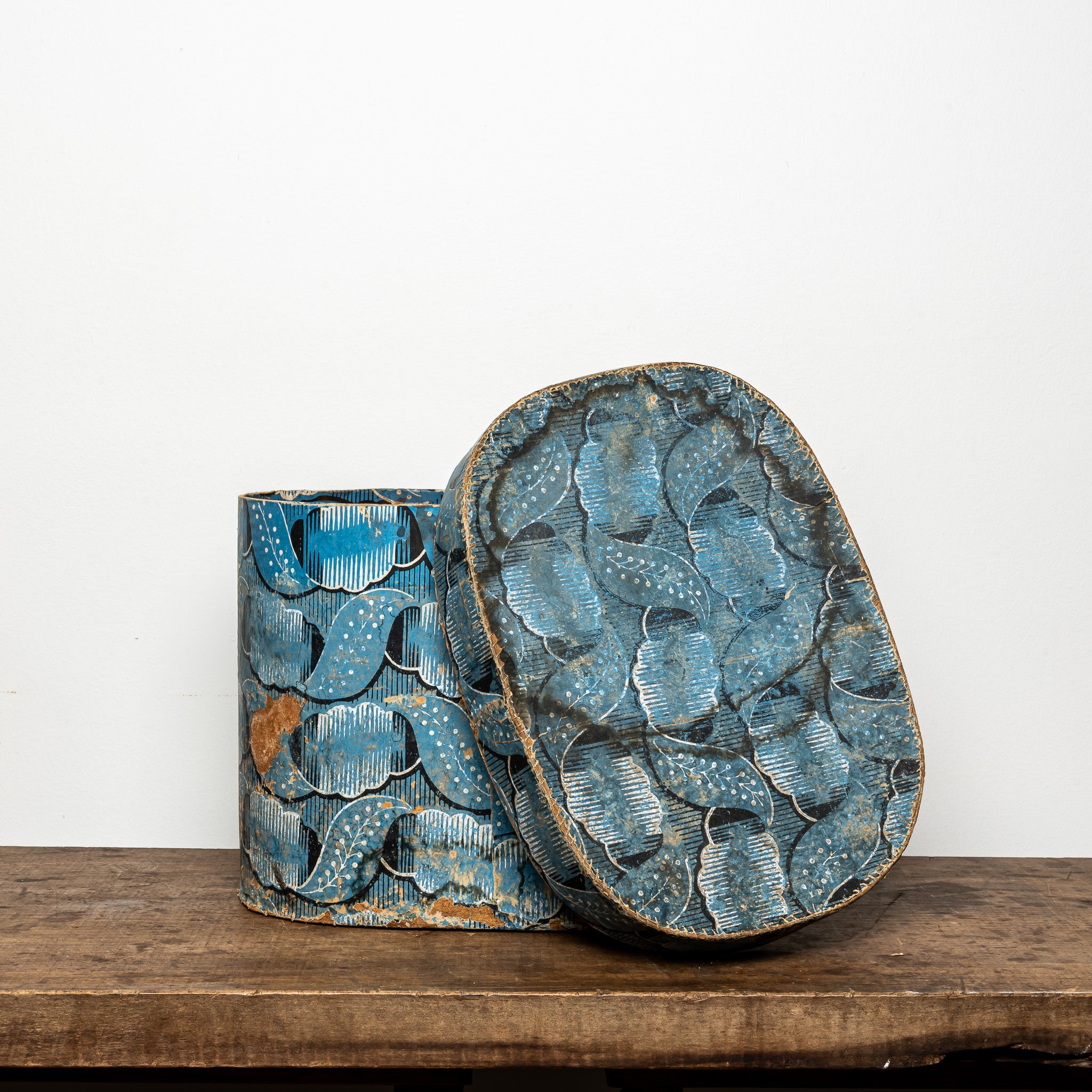 19th-Century Wallpaper-Covered Box, Blue Botanical