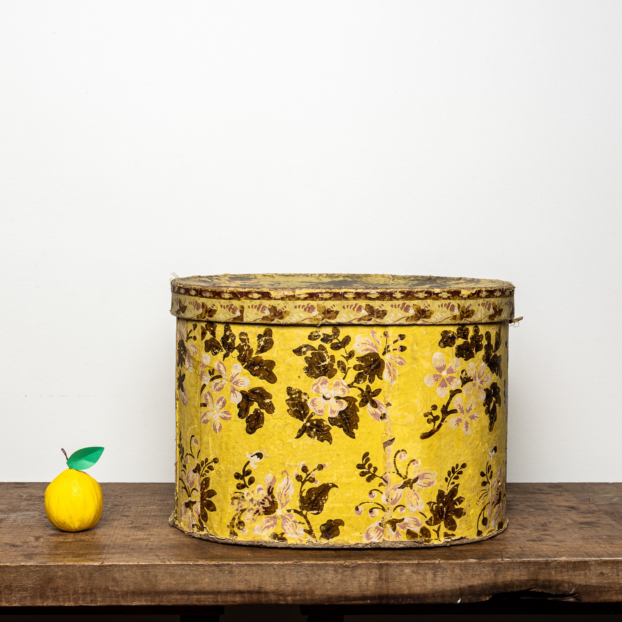 19th-Century Wallpaper-Covered Box, Yellow Floral