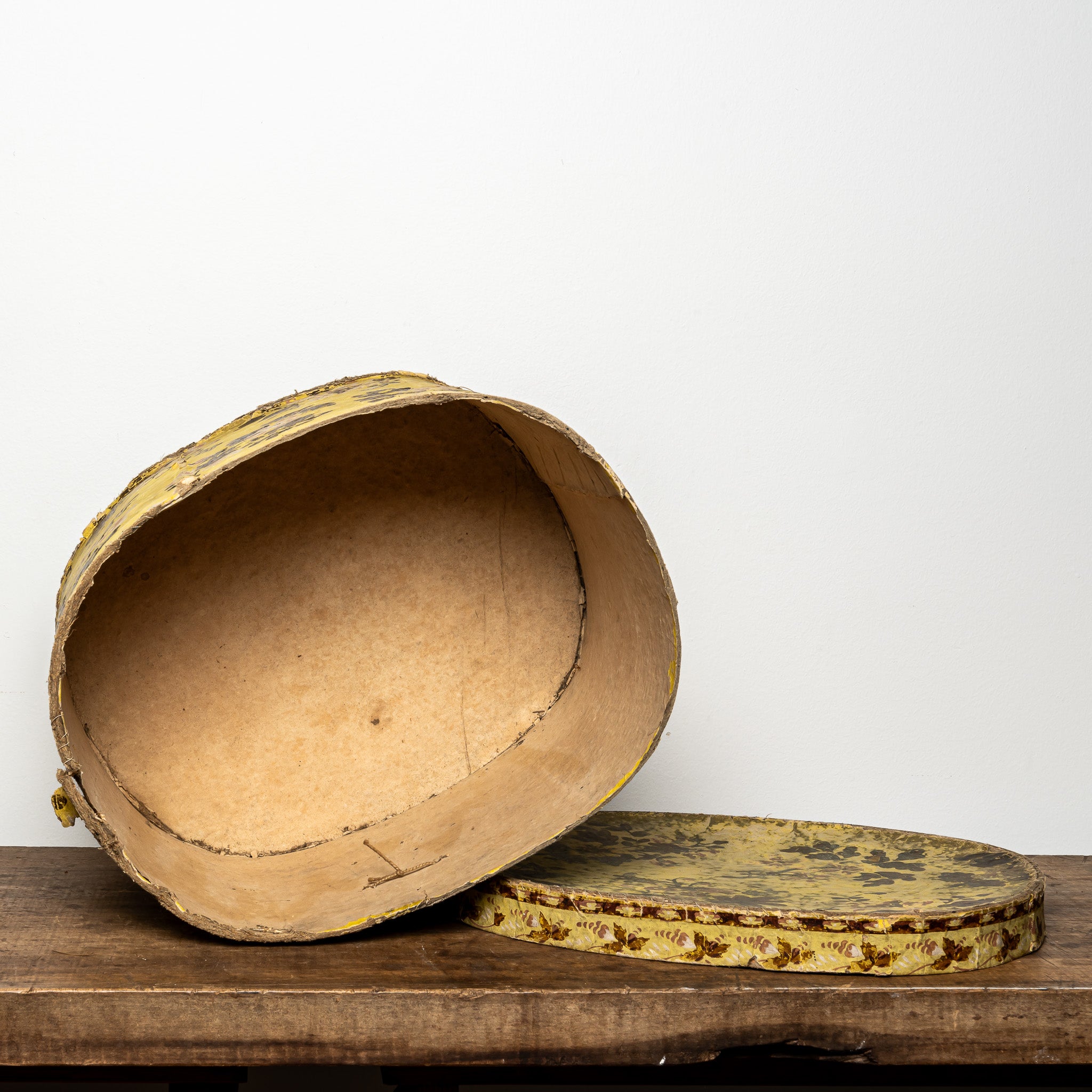 19th-Century Wallpaper-Covered Box, Yellow Floral