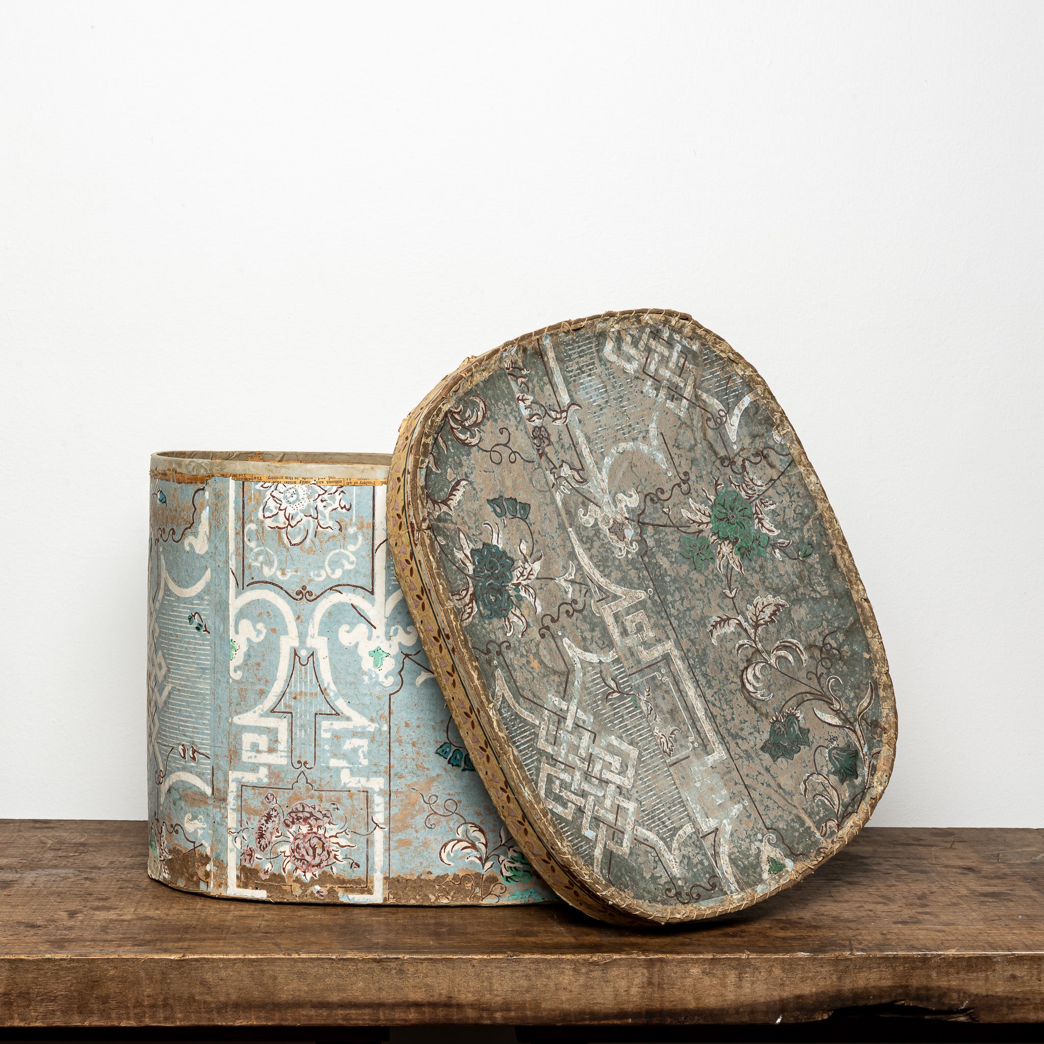 Large 19th-Century Wallpaper-Covered Box, Pale Blue