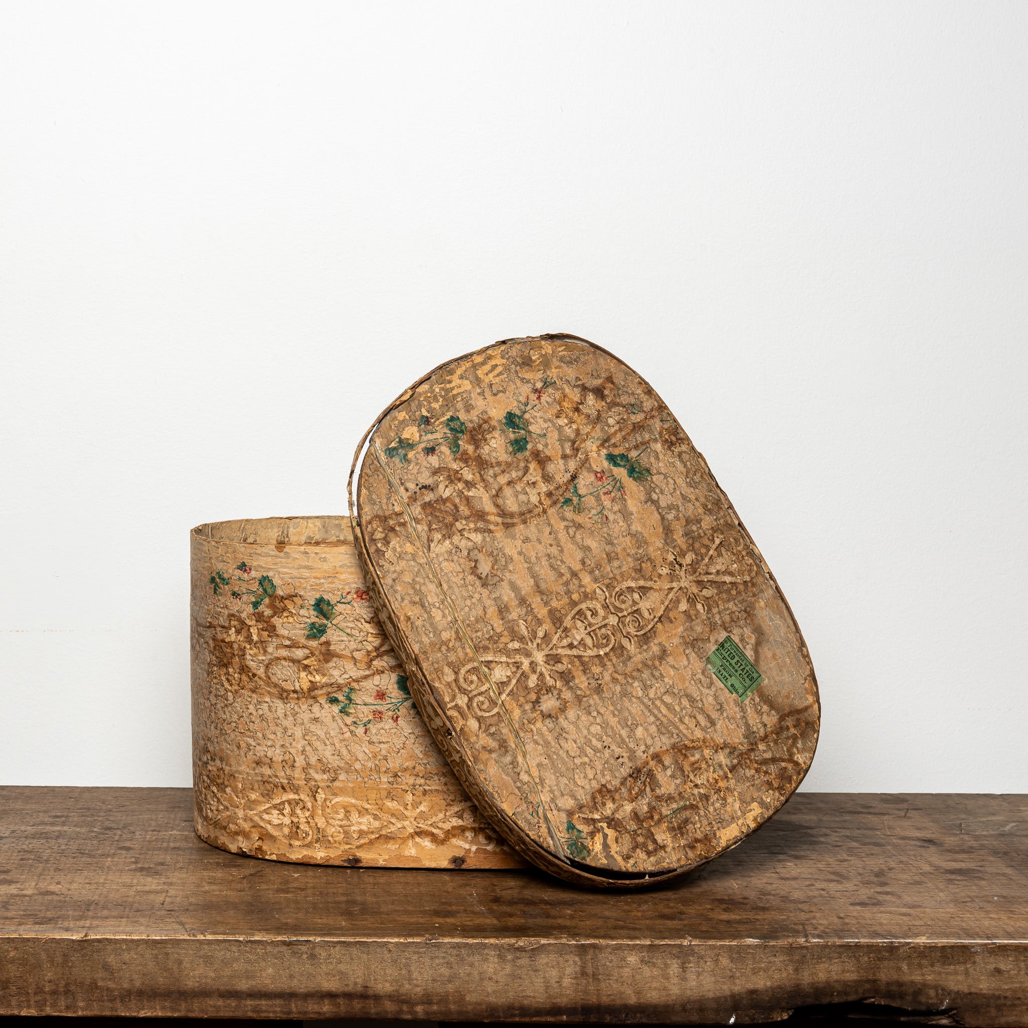 19th-Century Wallpaper-Covered Box, Tan Floral